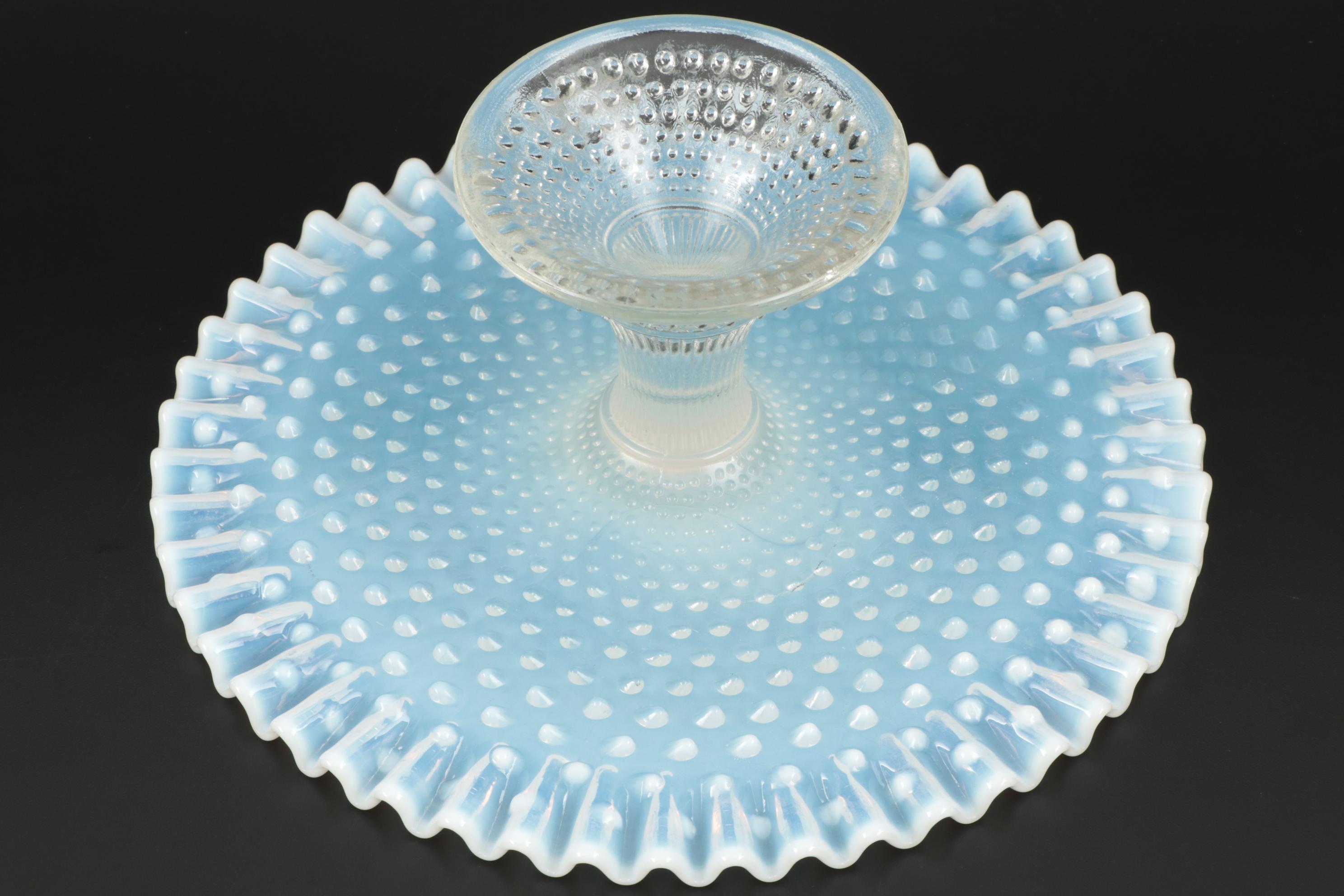 Fenton "French Hobnail" Opalescent Glass Cake Stand, Mid-20th Century