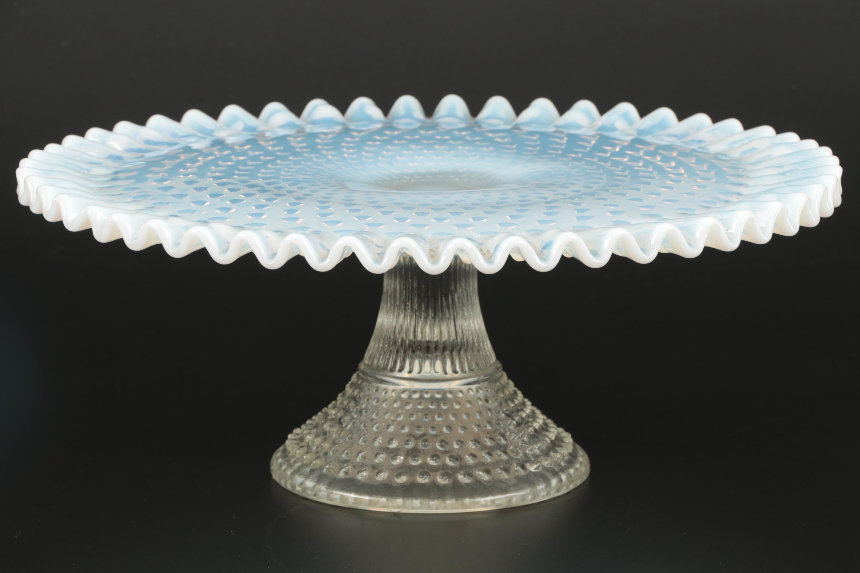 Fenton "French Hobnail" Opalescent Glass Cake Stand, Mid-20th Century