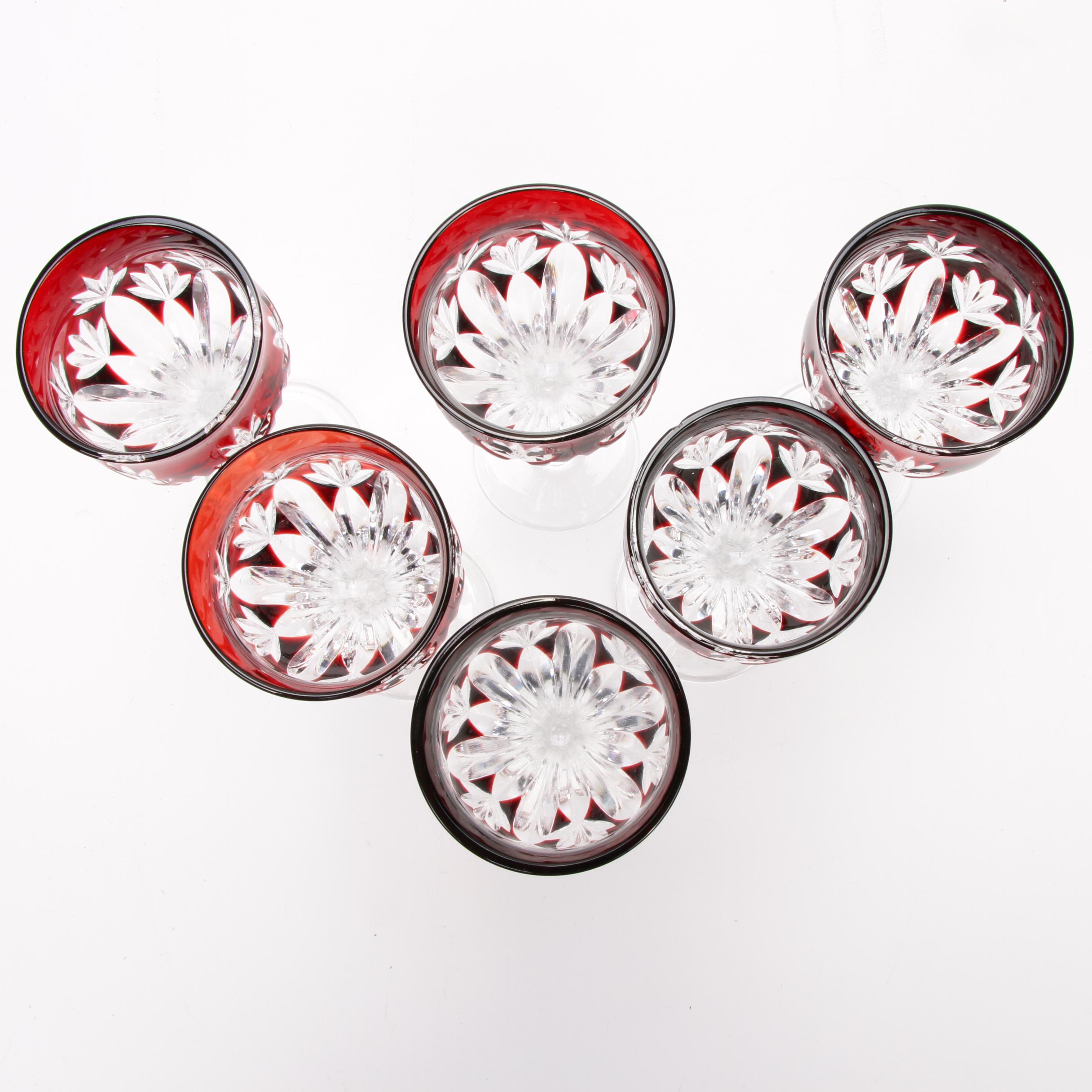 Bohemian Cut to Clear Crystal Stemware and Rose Bowl