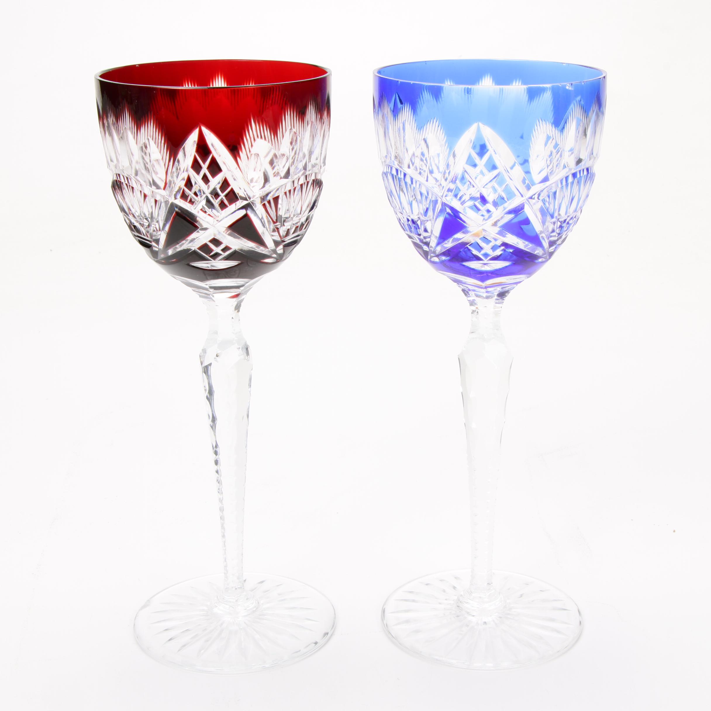 Bohemian Cut to Clear Crystal Stemware and Rose Bowl