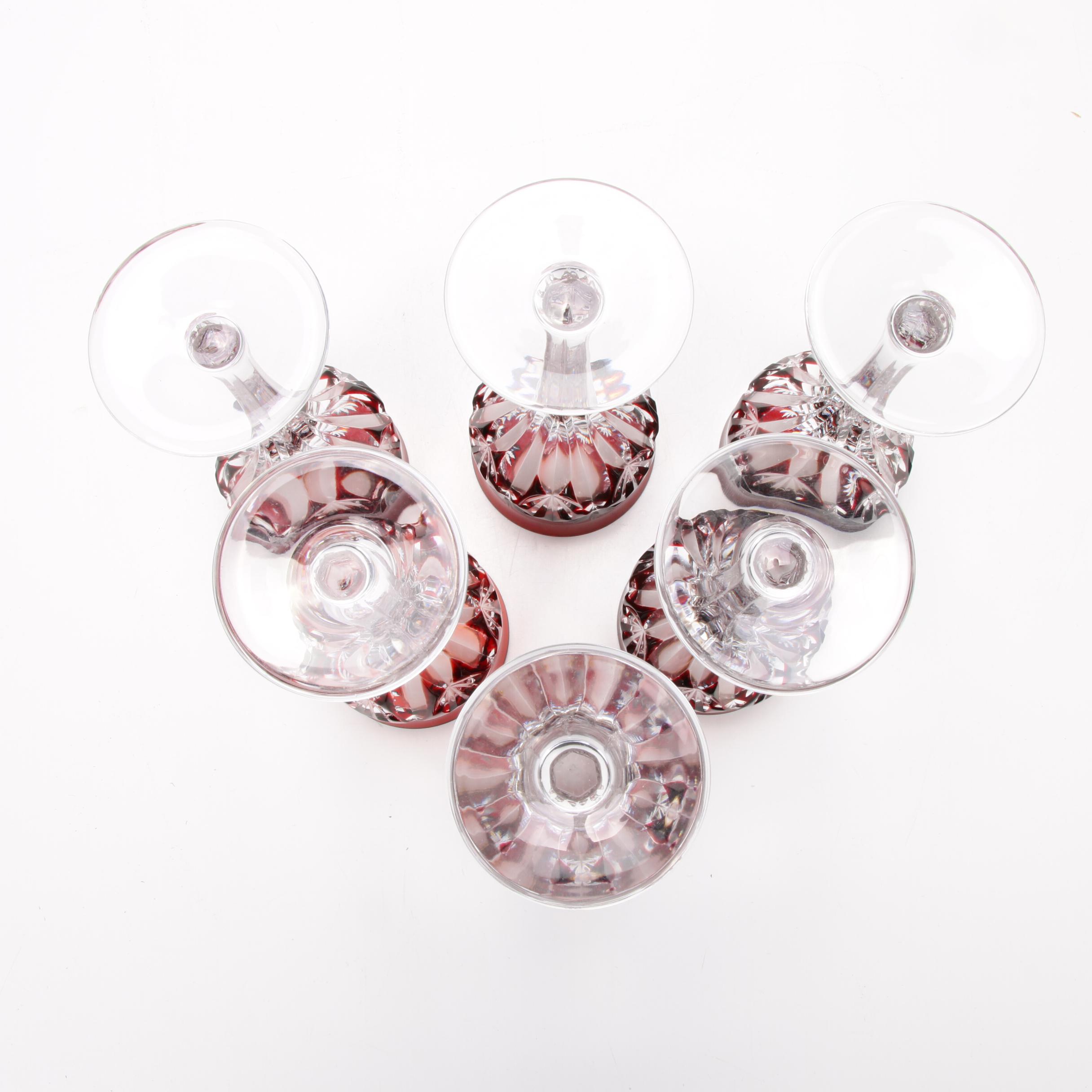 Bohemian Cut to Clear Crystal Stemware and Rose Bowl