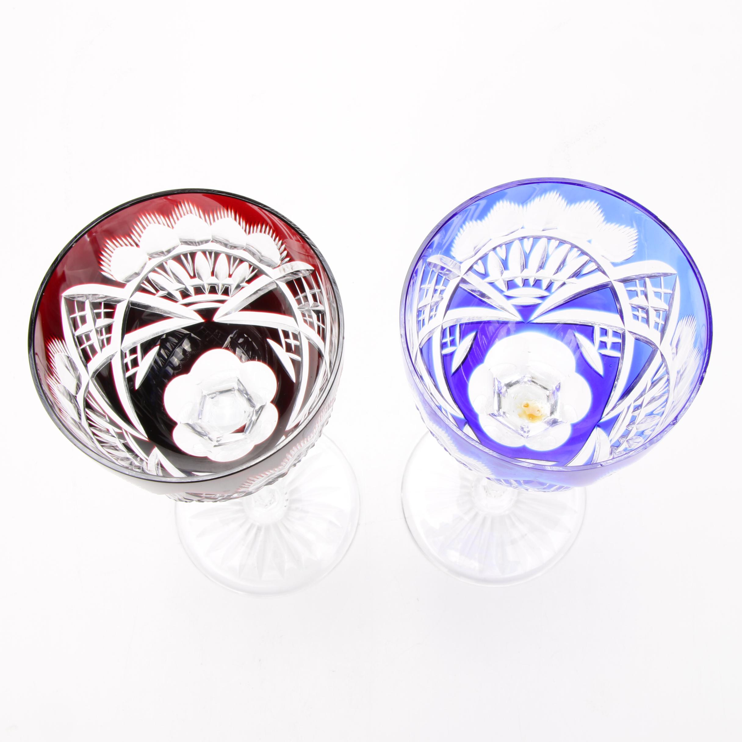 Bohemian Cut to Clear Crystal Stemware and Rose Bowl