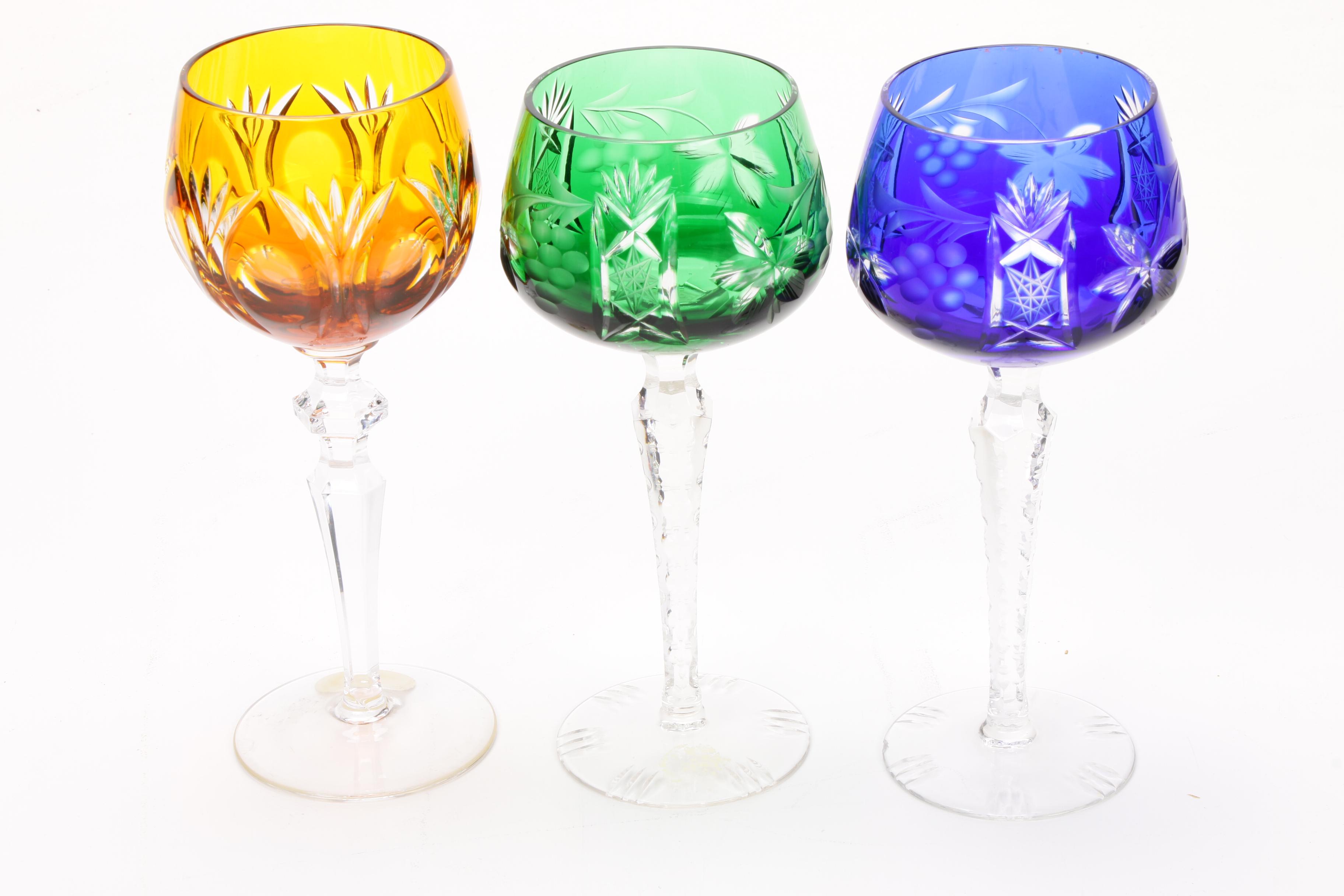 Bohemian Cut to Clear Crystal Stemware and Rose Bowl