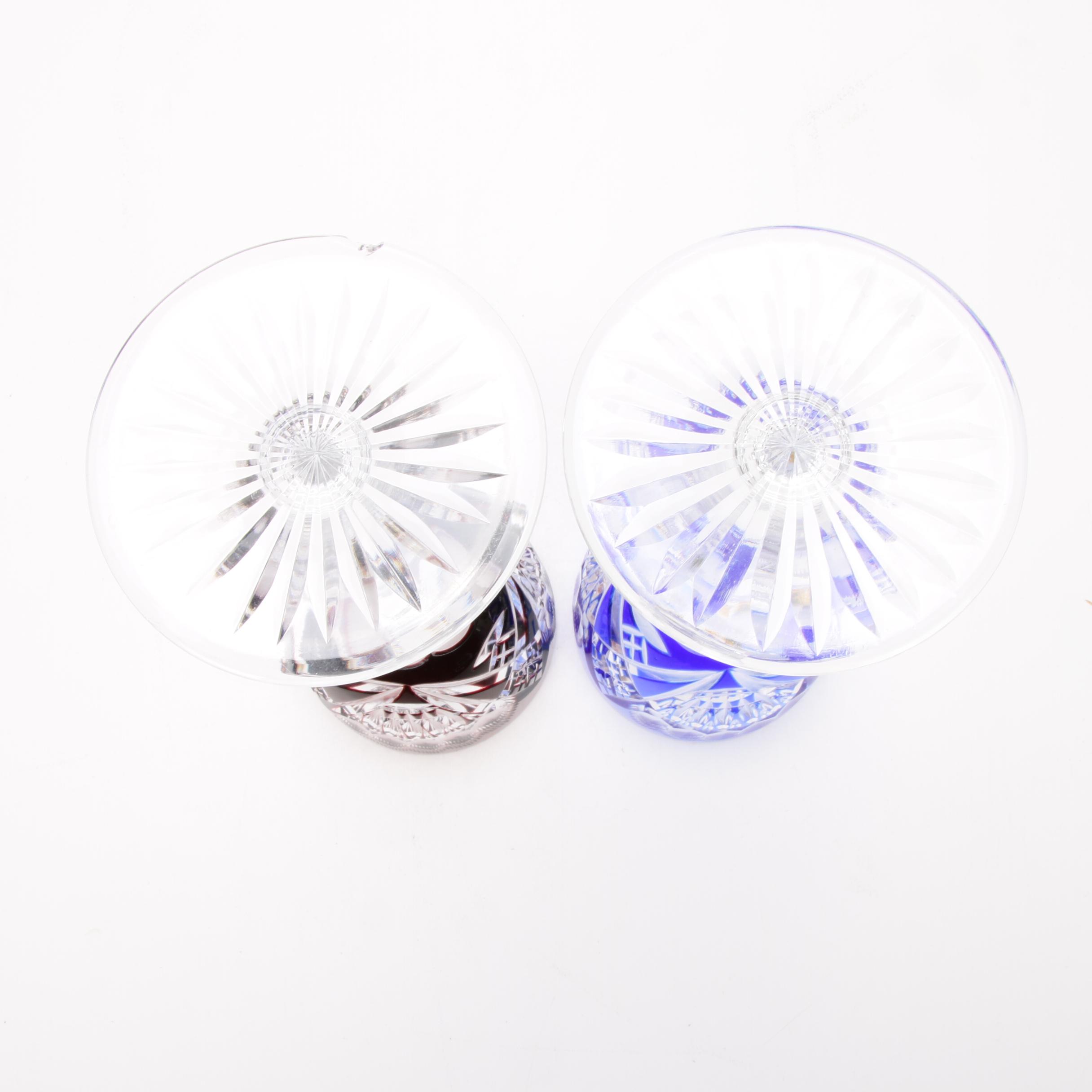 Bohemian Cut to Clear Crystal Stemware and Rose Bowl