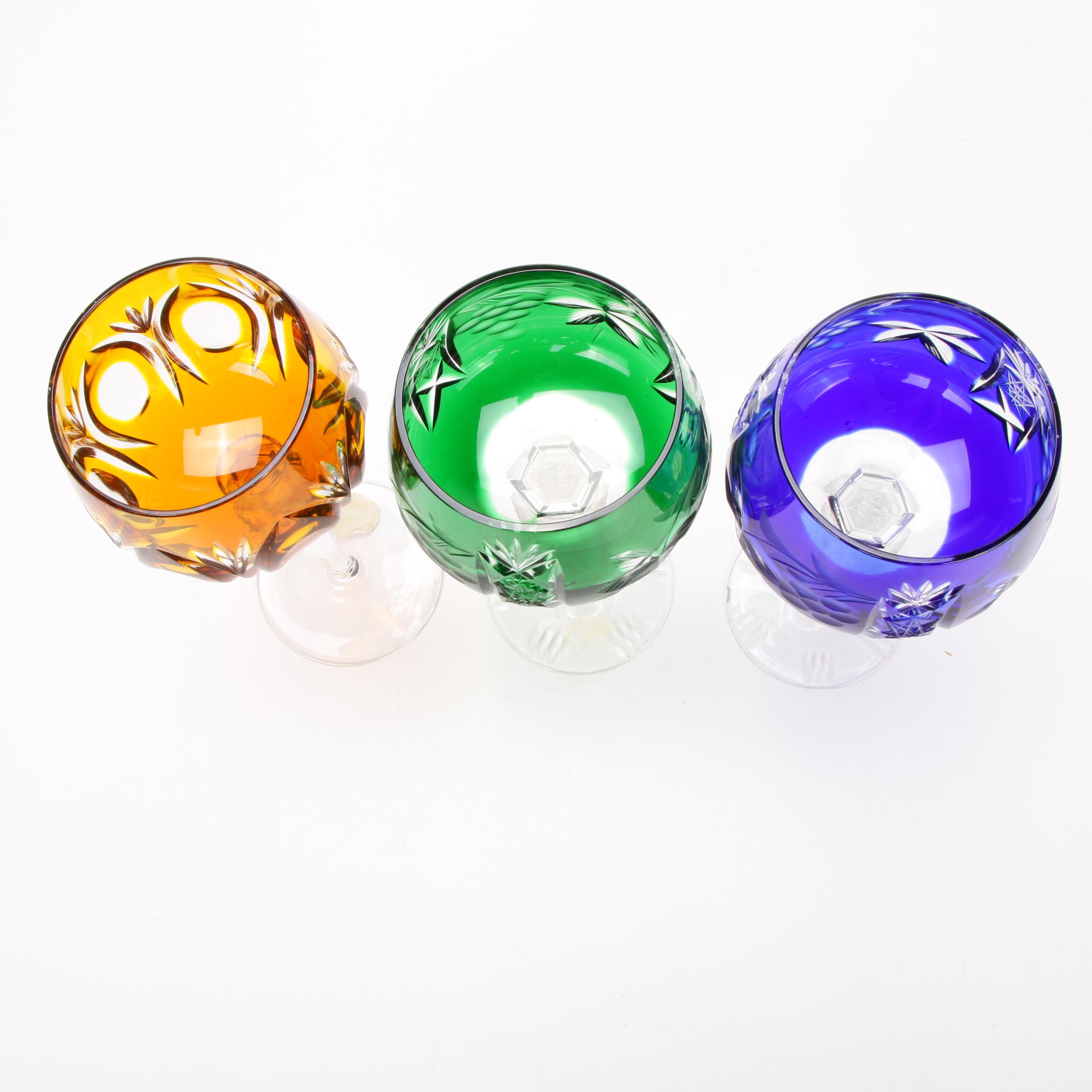 Bohemian Cut to Clear Crystal Stemware and Rose Bowl