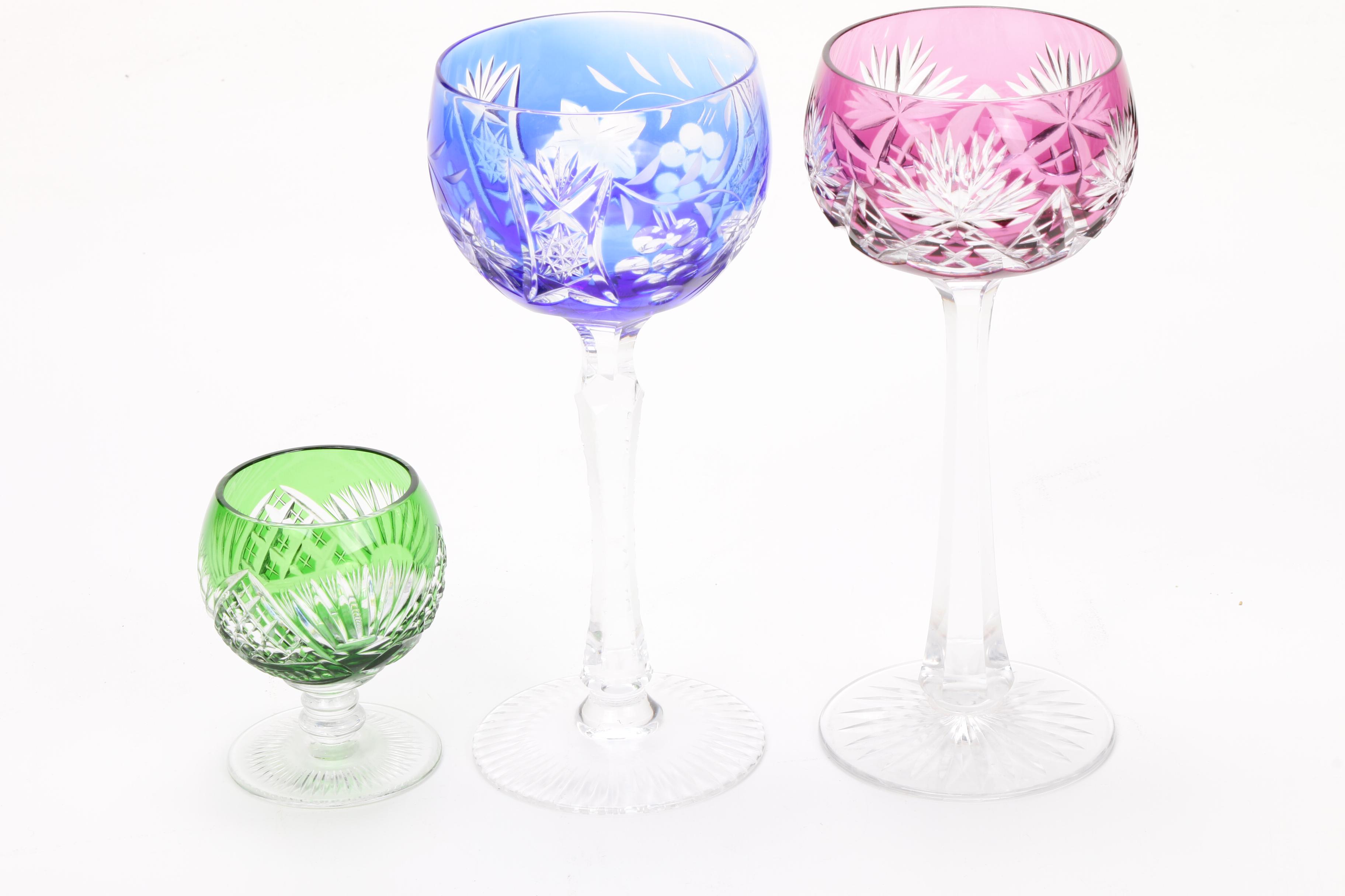 Bohemian Cut to Clear Crystal Stemware and Rose Bowl