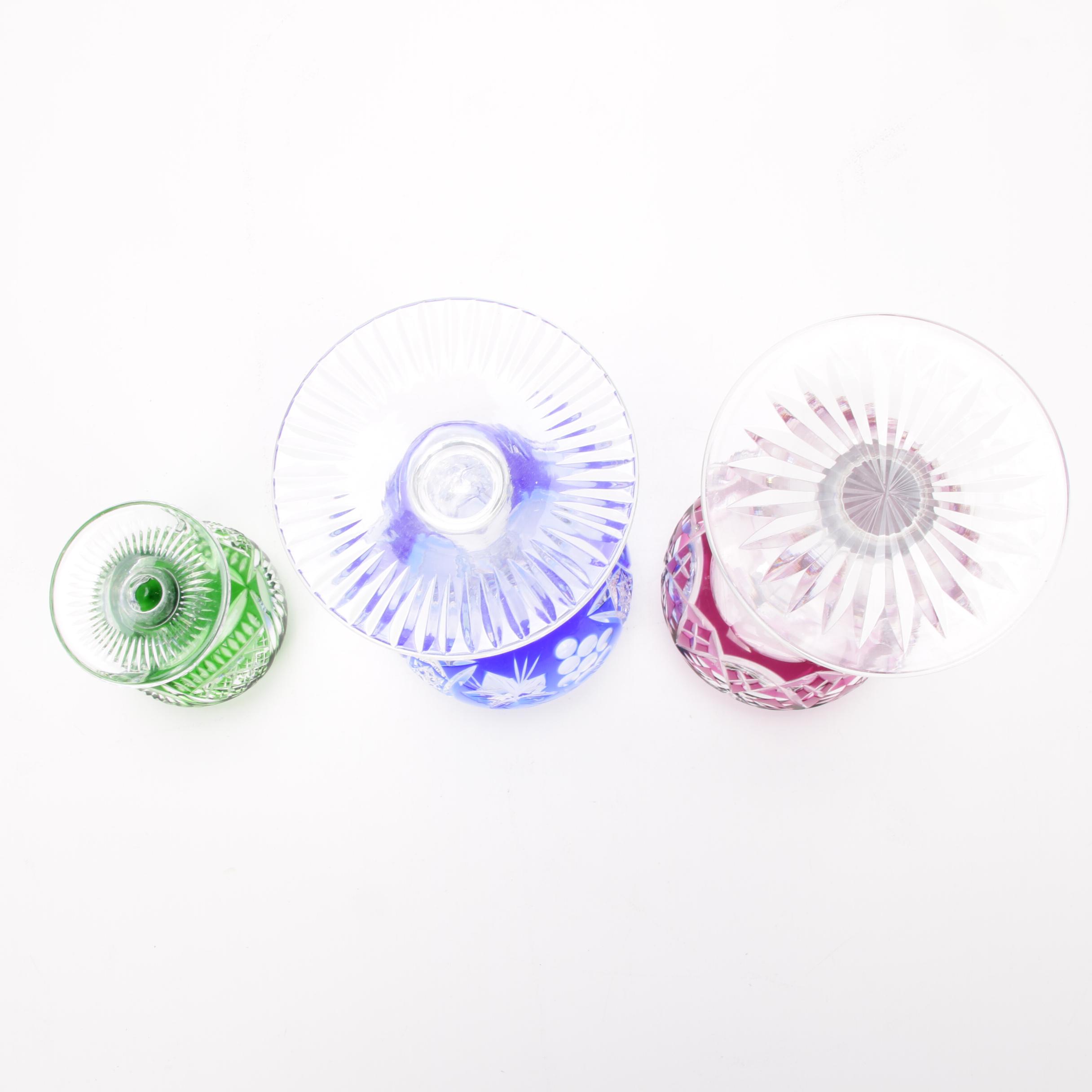 Bohemian Cut to Clear Crystal Stemware and Rose Bowl