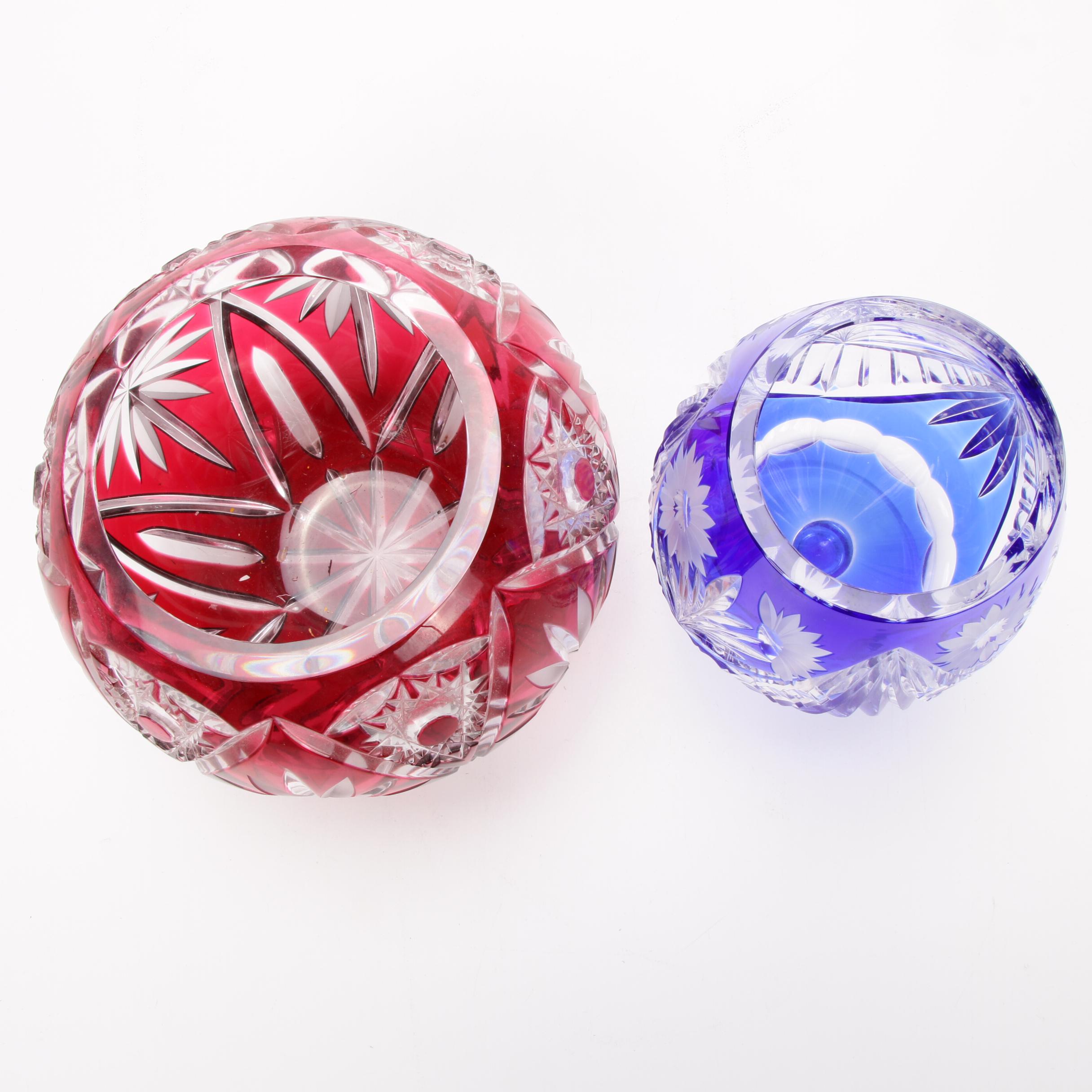 Bohemian Cut to Clear Crystal Stemware and Rose Bowl