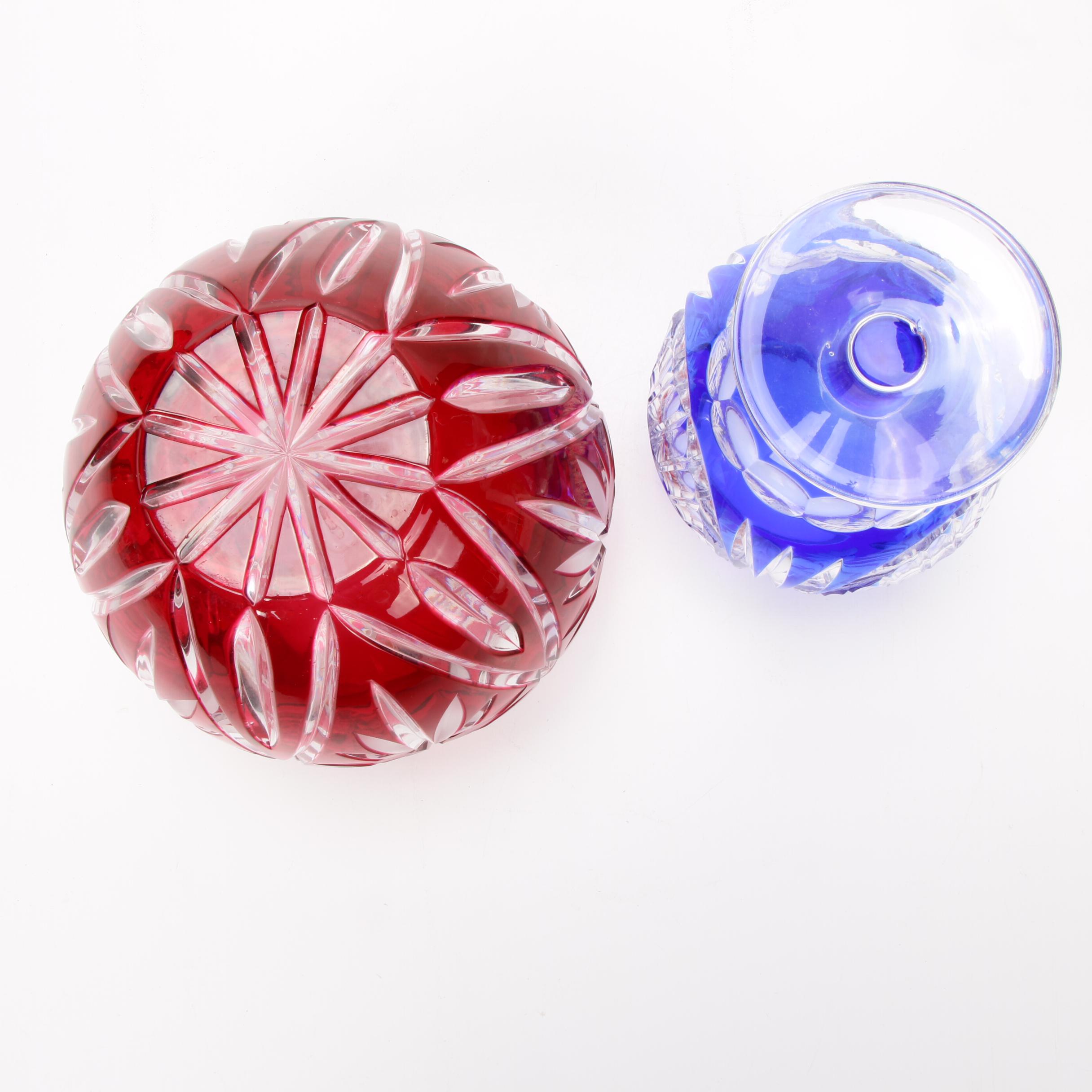 Bohemian Cut to Clear Crystal Stemware and Rose Bowl