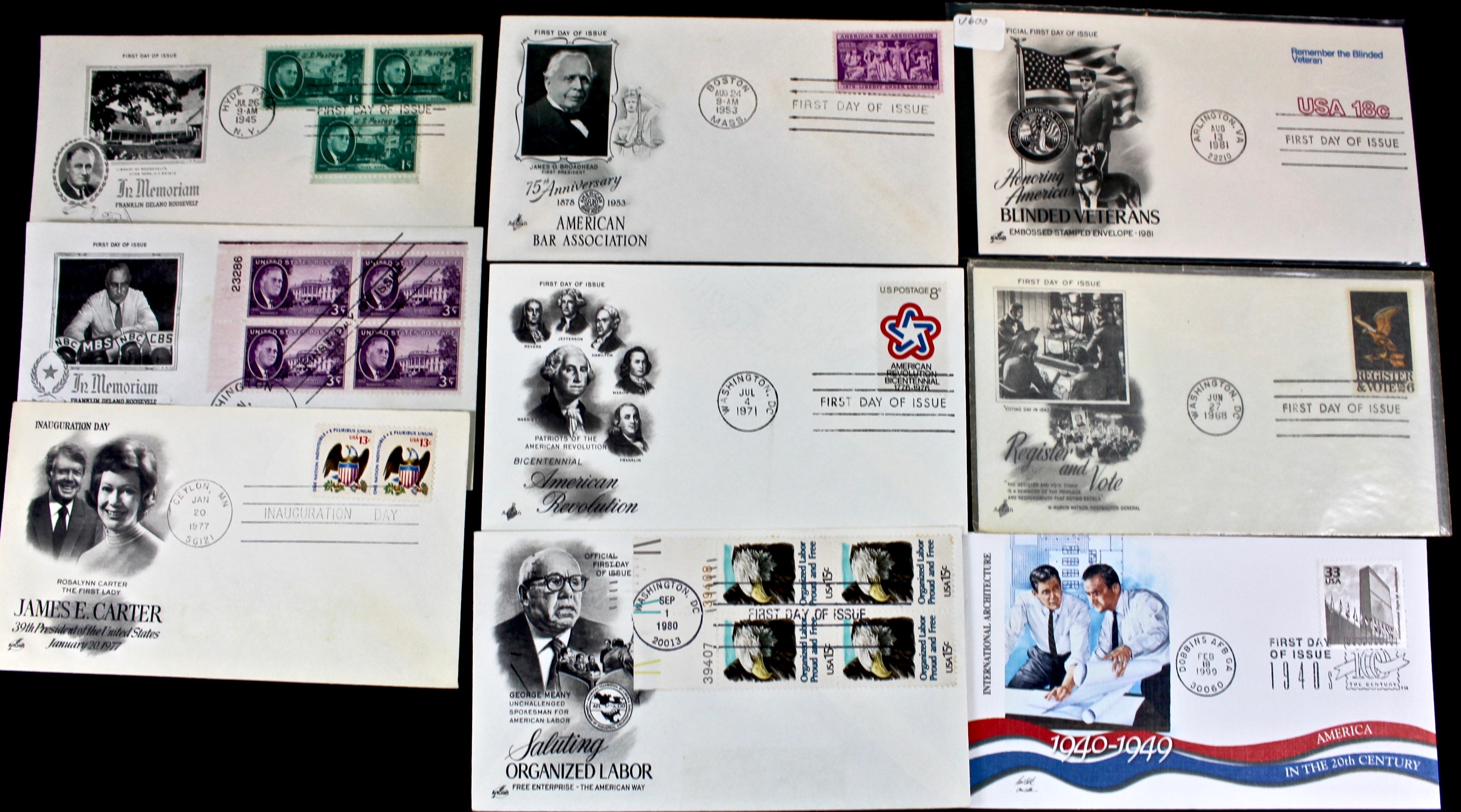 US Postal First Day Covers With Cachets, Mid to Late 20th Century