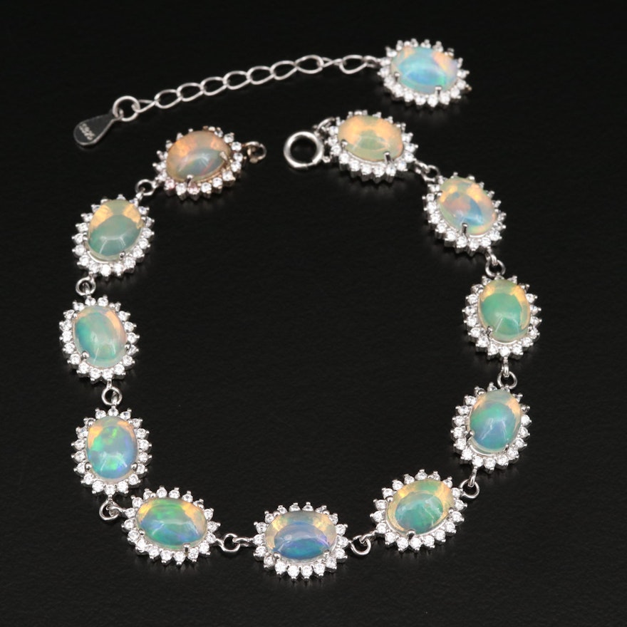 Sterling Opal and Cubic Zirconia Bracelet