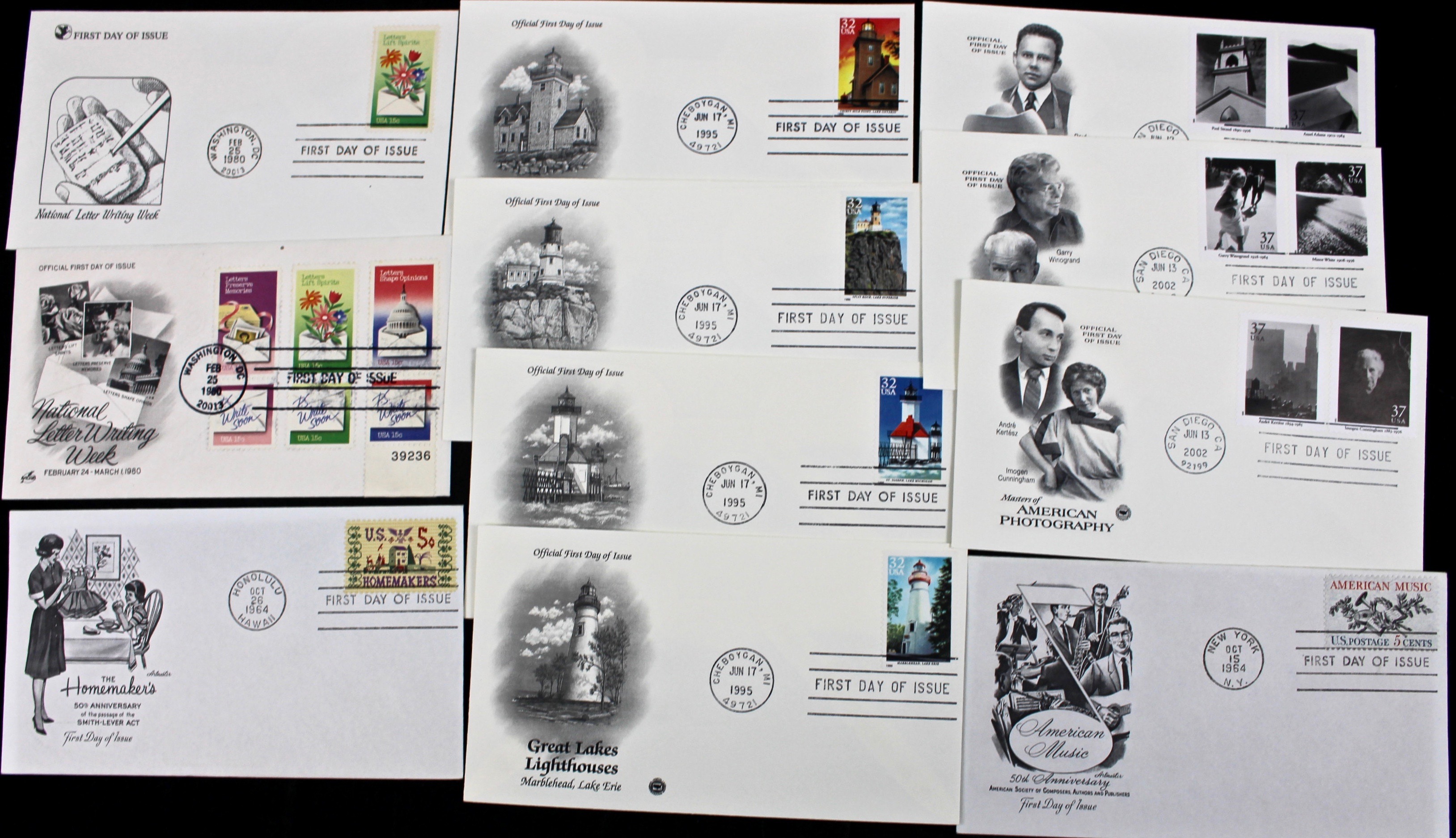 US Postal First Day Covers With Cachets, Mid to Late 20th Century