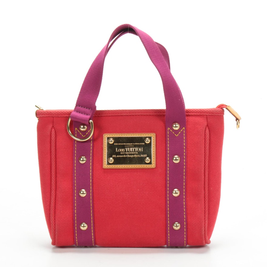 Louis Vuitton Antigua PM Tote in Red Canvas with Magenta Straps
