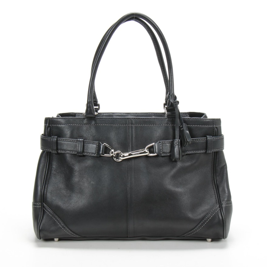 Coach Hamptons Satchel in Black Leather with Contrast Stitching