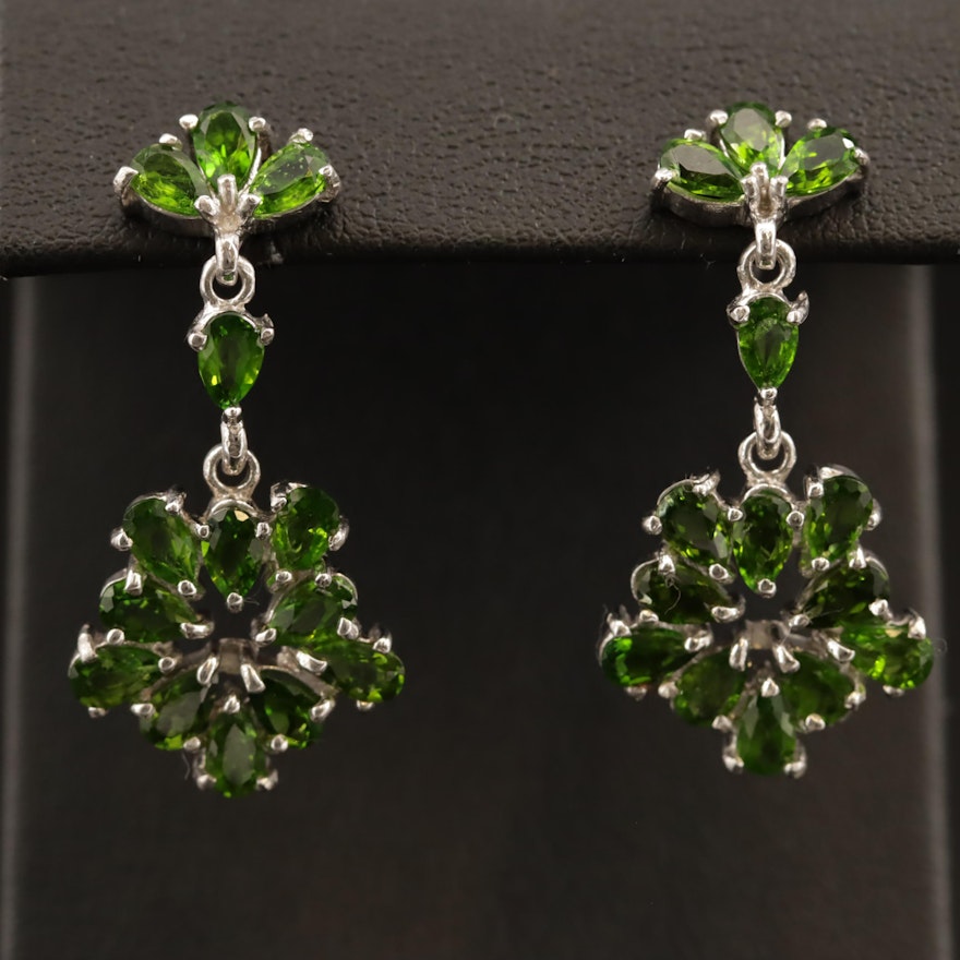 Sterling Silver Diopside Dangle Earrings