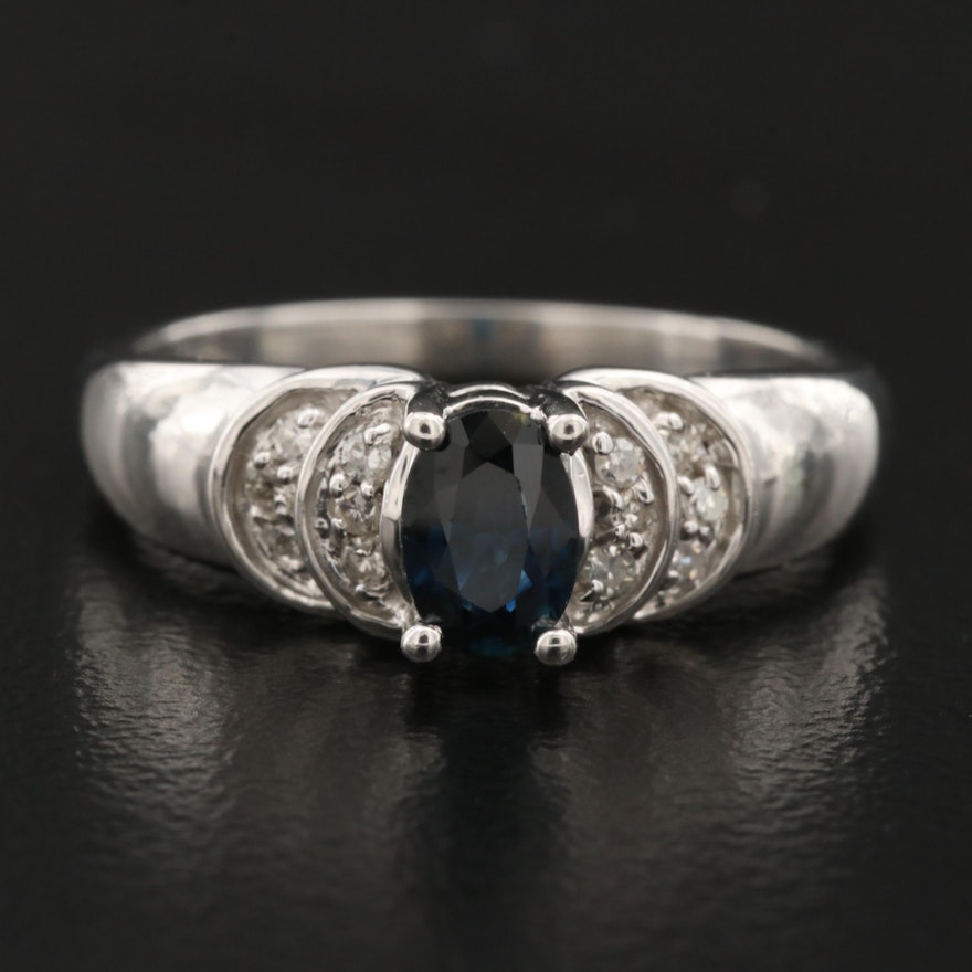 14K Blue Sapphire and Diamond Ring