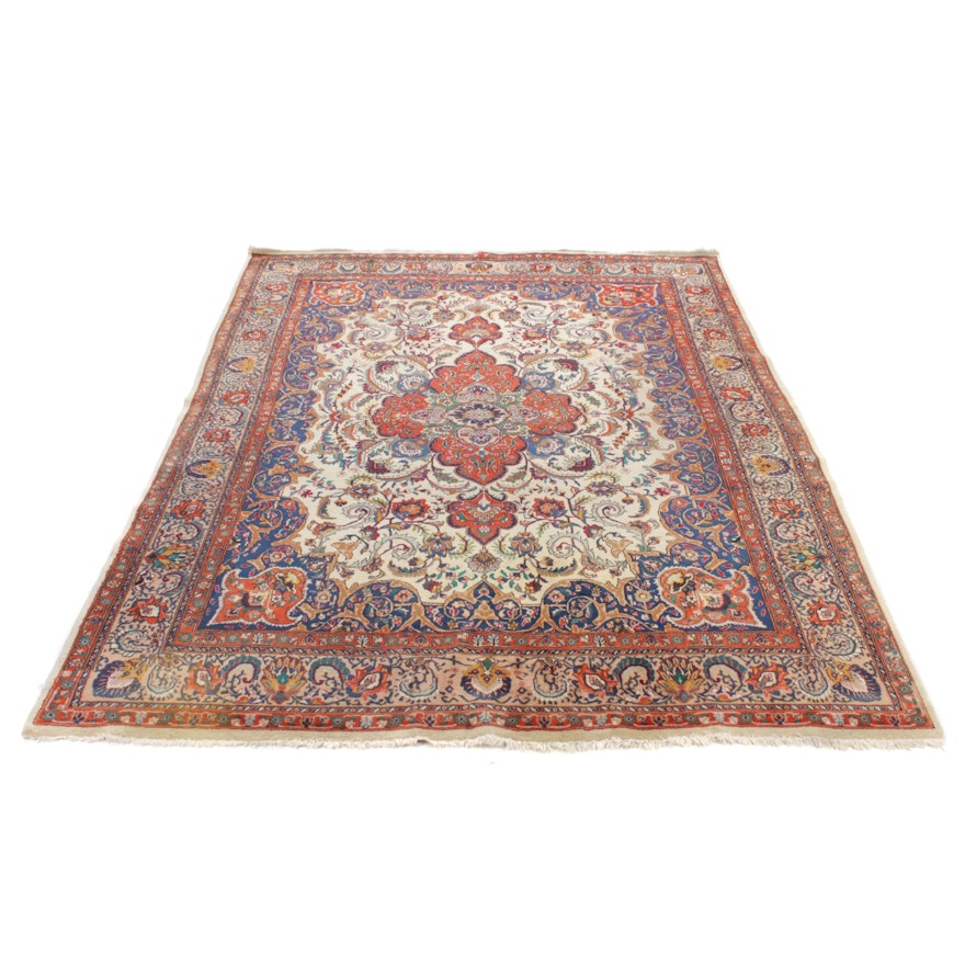 9'6 x 12'7 Hand-Knotted Indo-Persian Tabriz Room-Size Rug, 20th Century