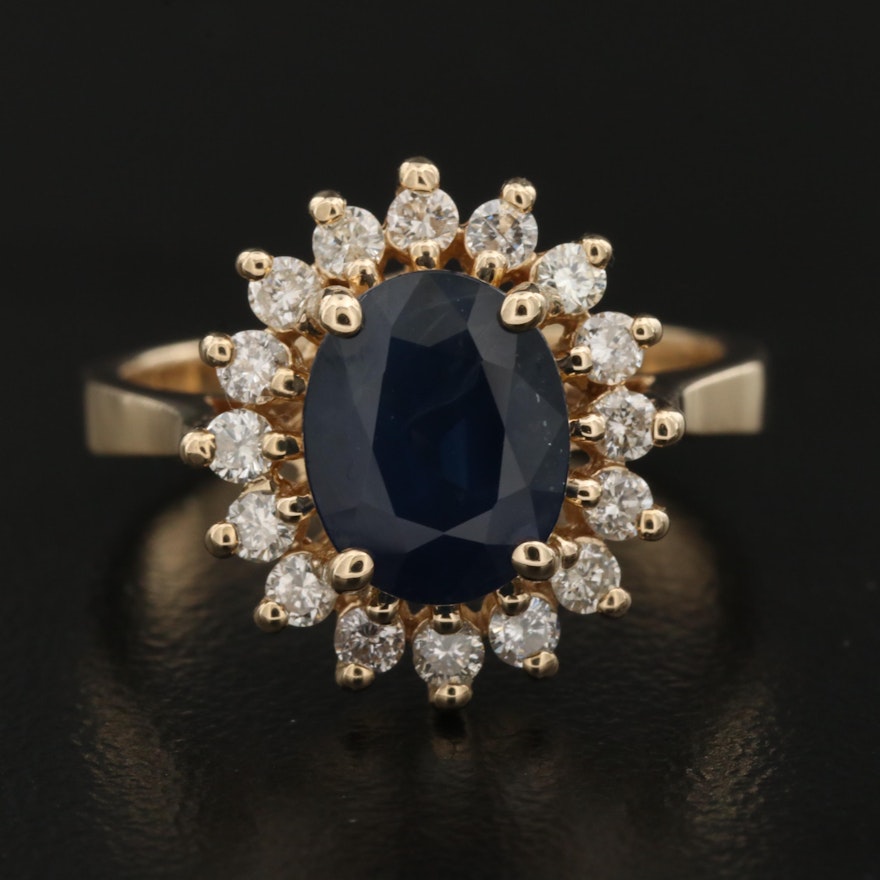 14K Sapphire and Diamond Halo Ring