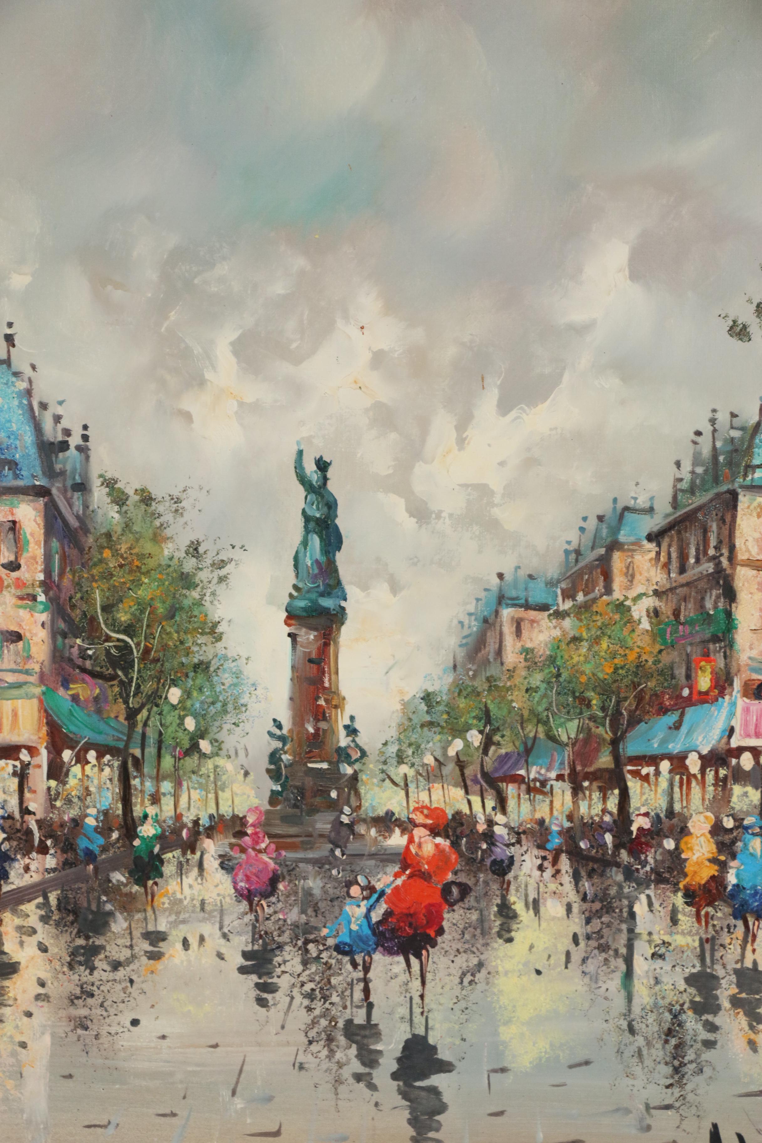 Andrea de Viti Parisian Street Scene Oil Painting