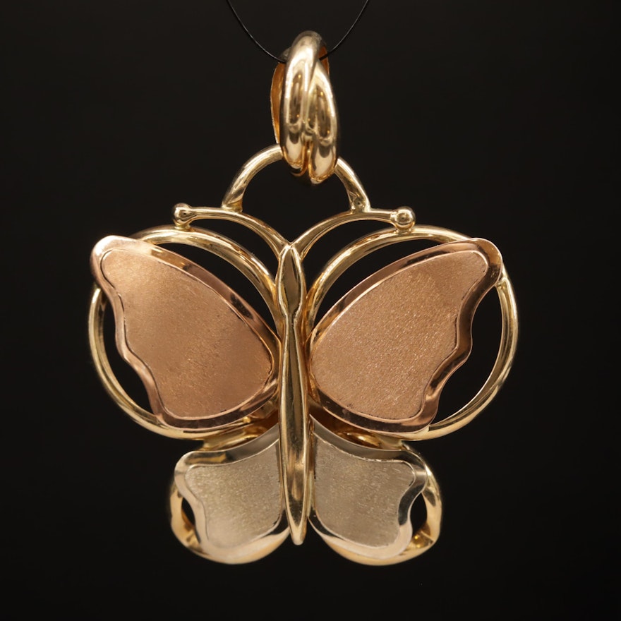 14K Tri-Color Butterfly Slide Pendant