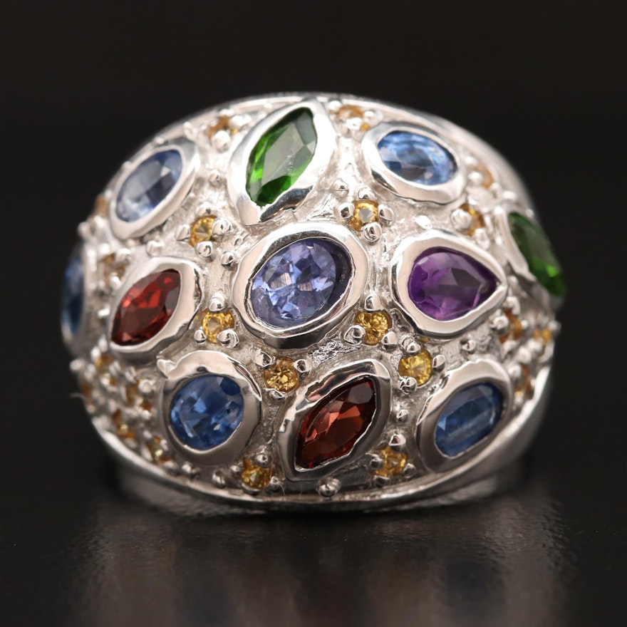 Sterling Silver Kyanite, Garnet and Sapphire Ring