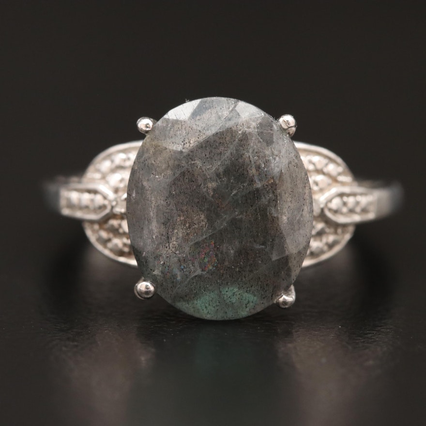 Sterling Silver Labradorite Ring with Diamond Accents