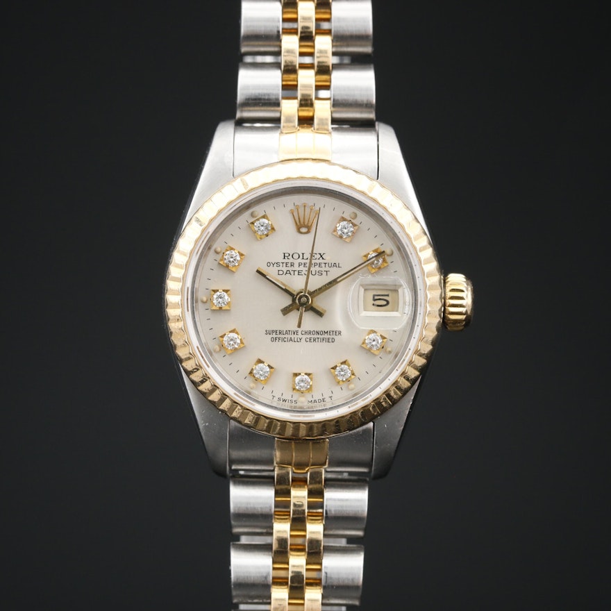 1989 Rolex Datejust Diamond Dial, 18K and Stainless Steel Automatic Wristwatch