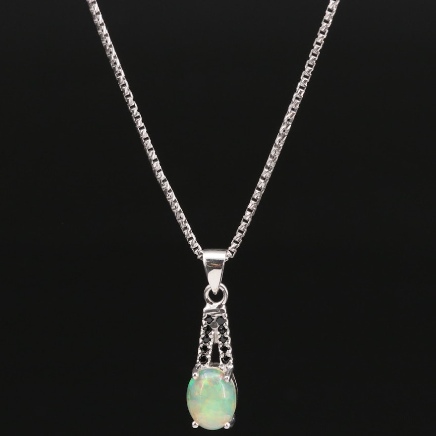 Sterling Silver Opal and Spinel Pendant Necklace