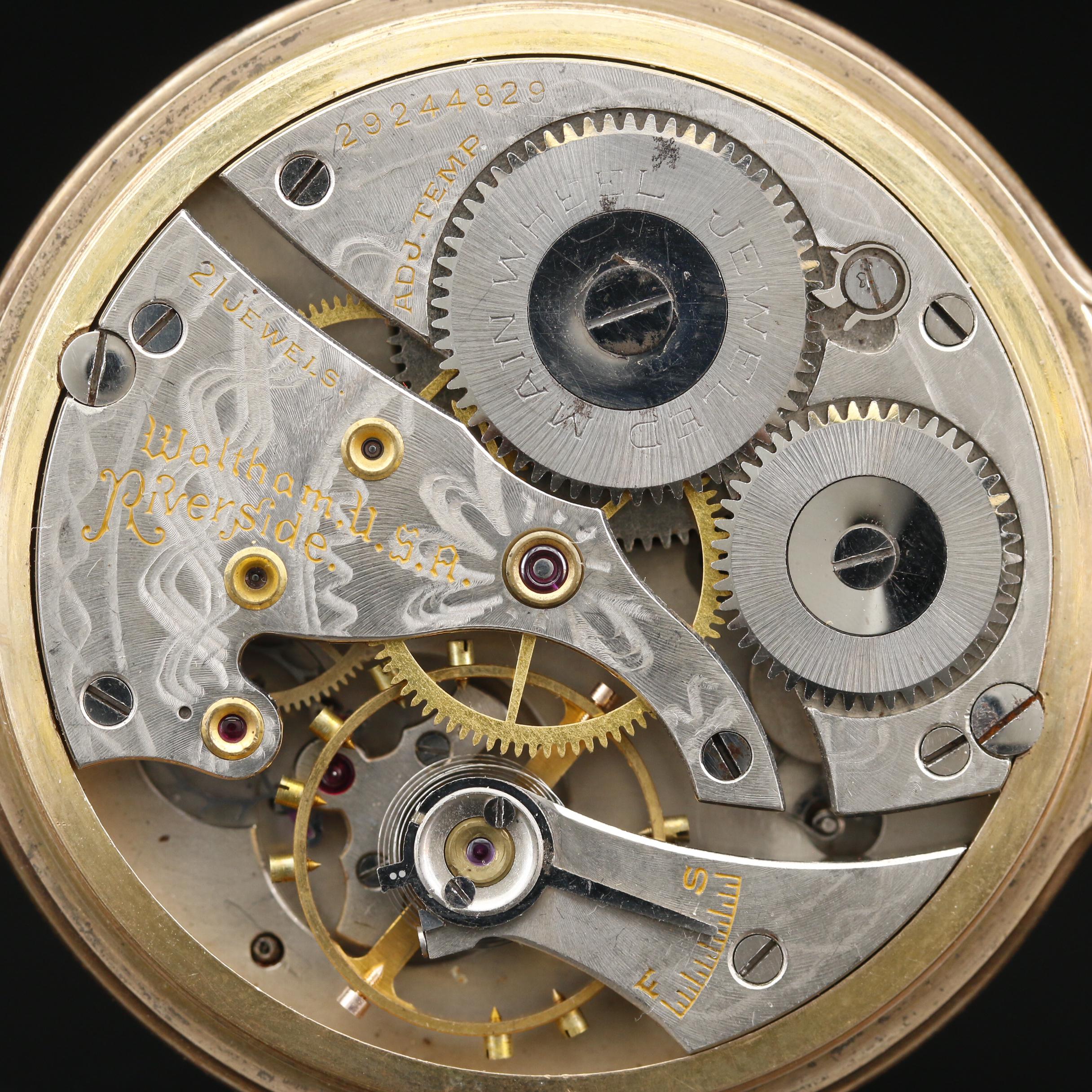 1936 Waltham Riverside Rolled Gold Plate Open Face Pocket Watch