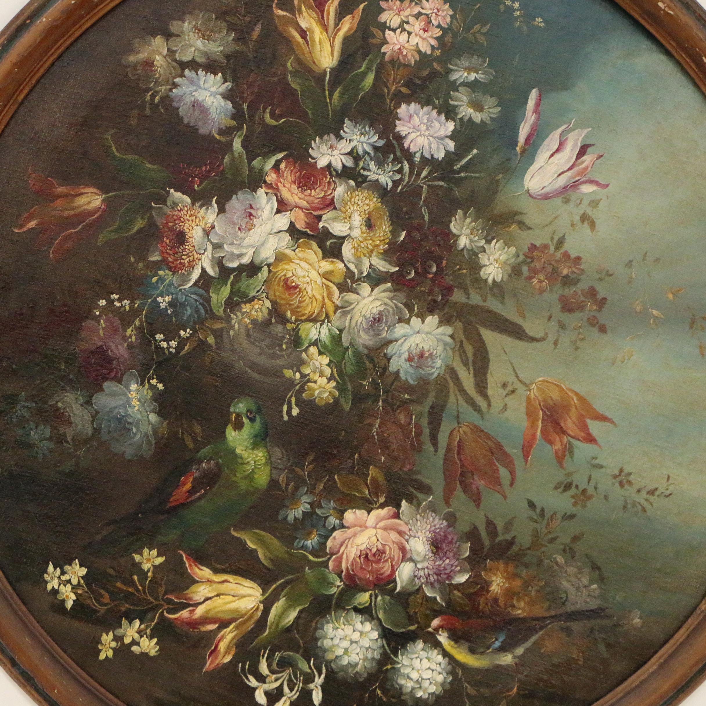 Victorian Floral Still Life with Birds Oil Painting