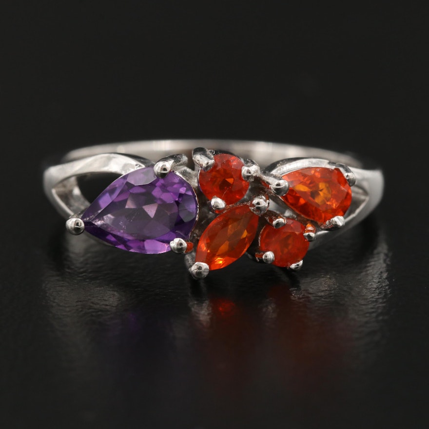 Sterling Silver Amethyst and Fire Opal Ring
