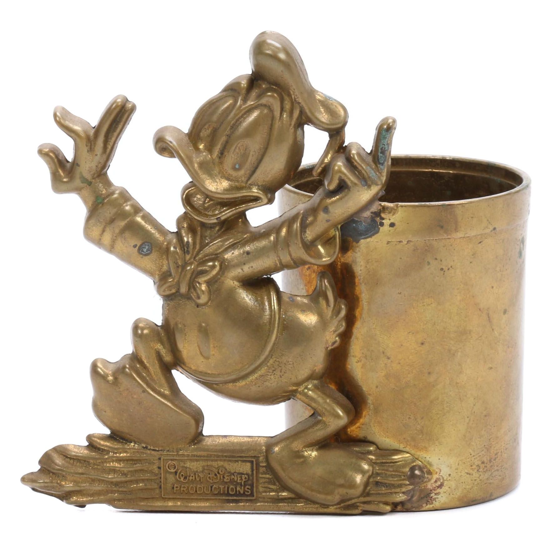 Walt Disney Brass Donald Duck Pencil and Pen Holder, Vintage