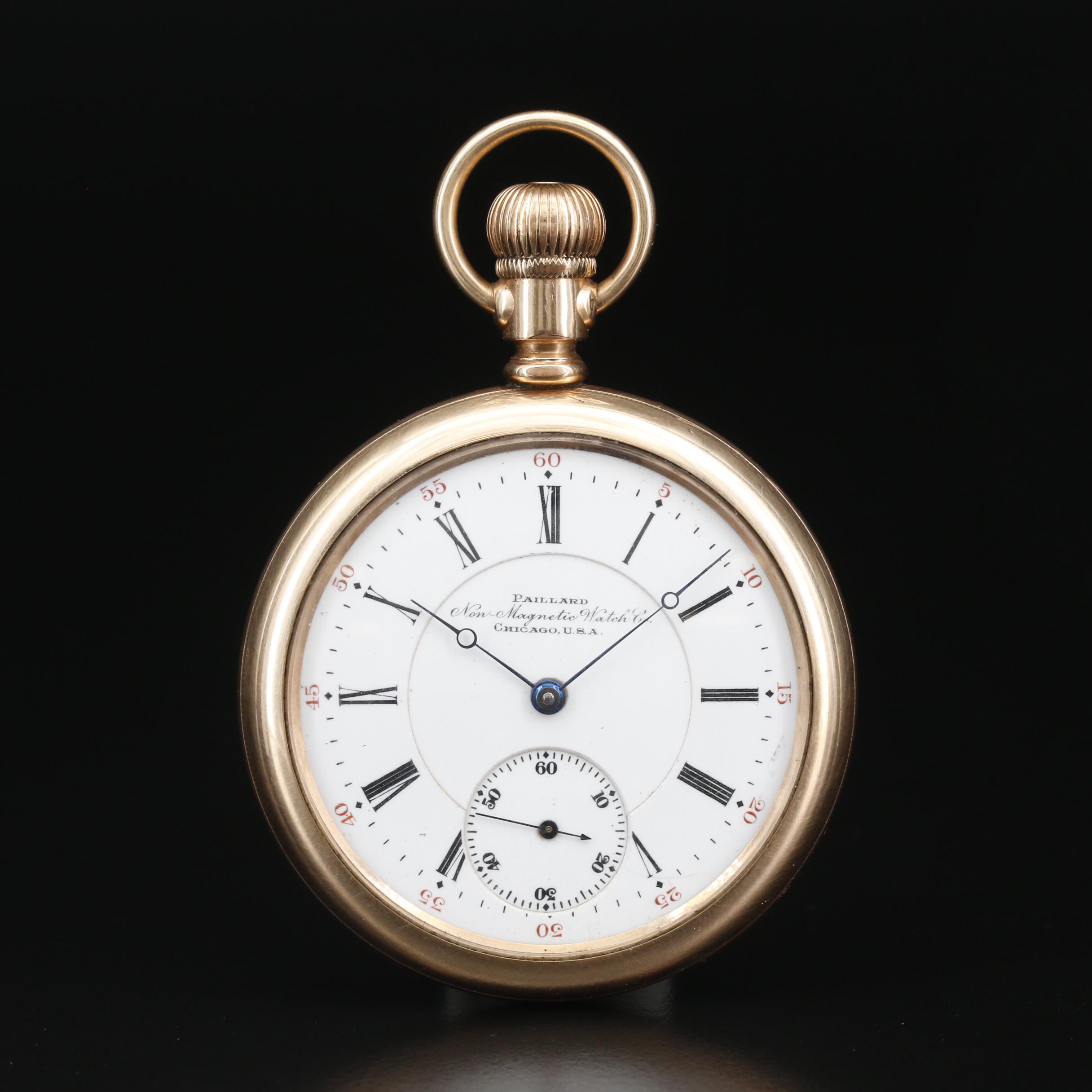 Paillard Non Magnetic Watch Co. Gold Filled Open Face Pocket Watch