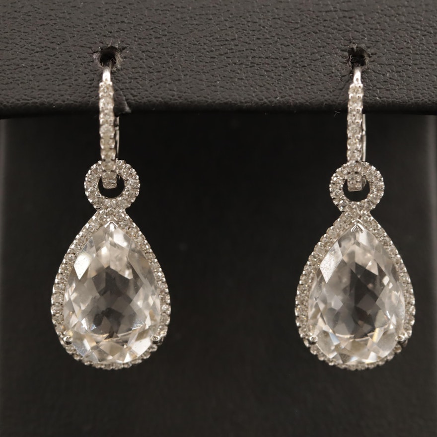 14K Rock Quartz Crystal Dangle Earring with Diamonds