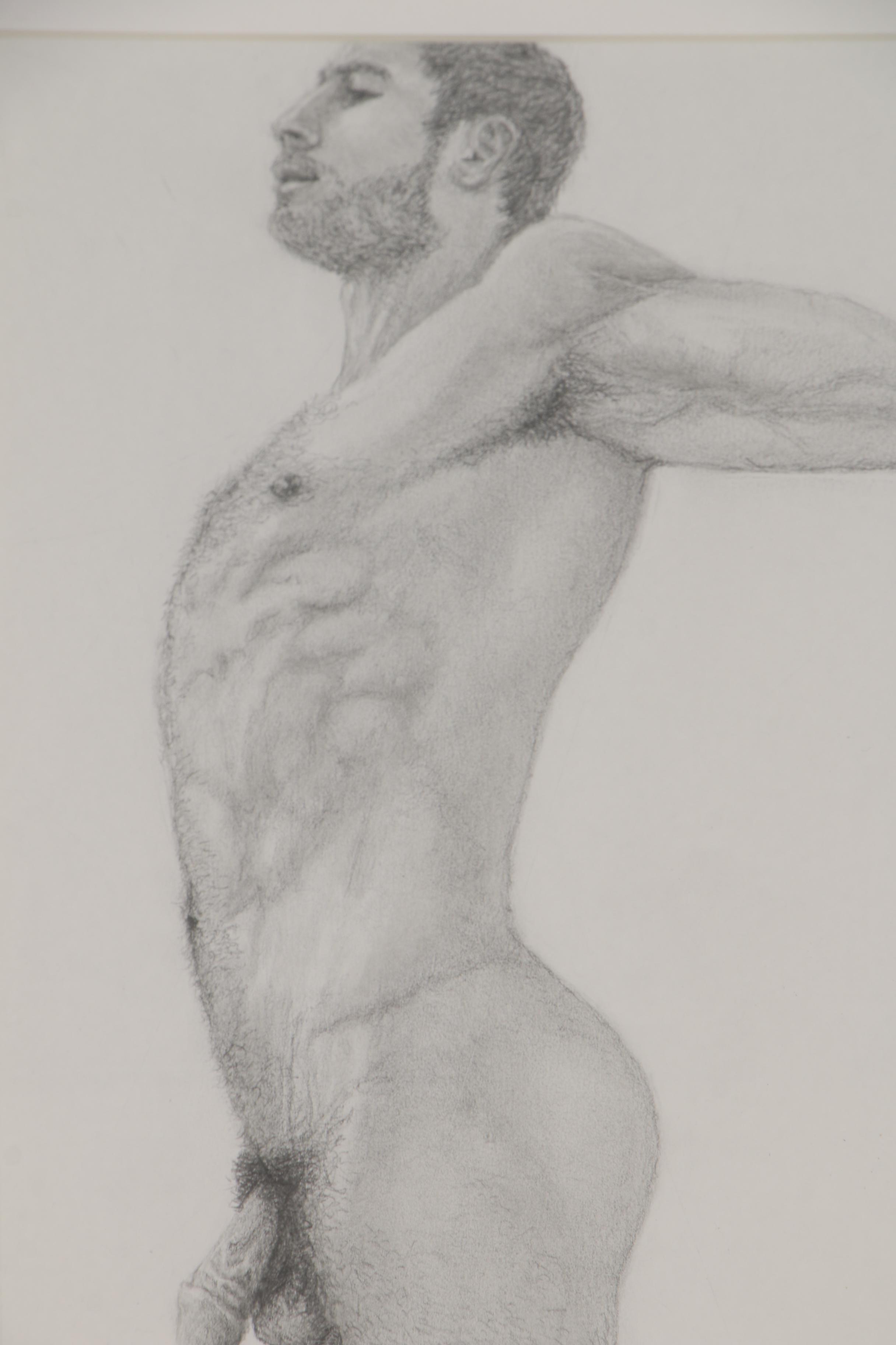 Kevin Ford Figural Graphite Drawing of Standing Male Nude