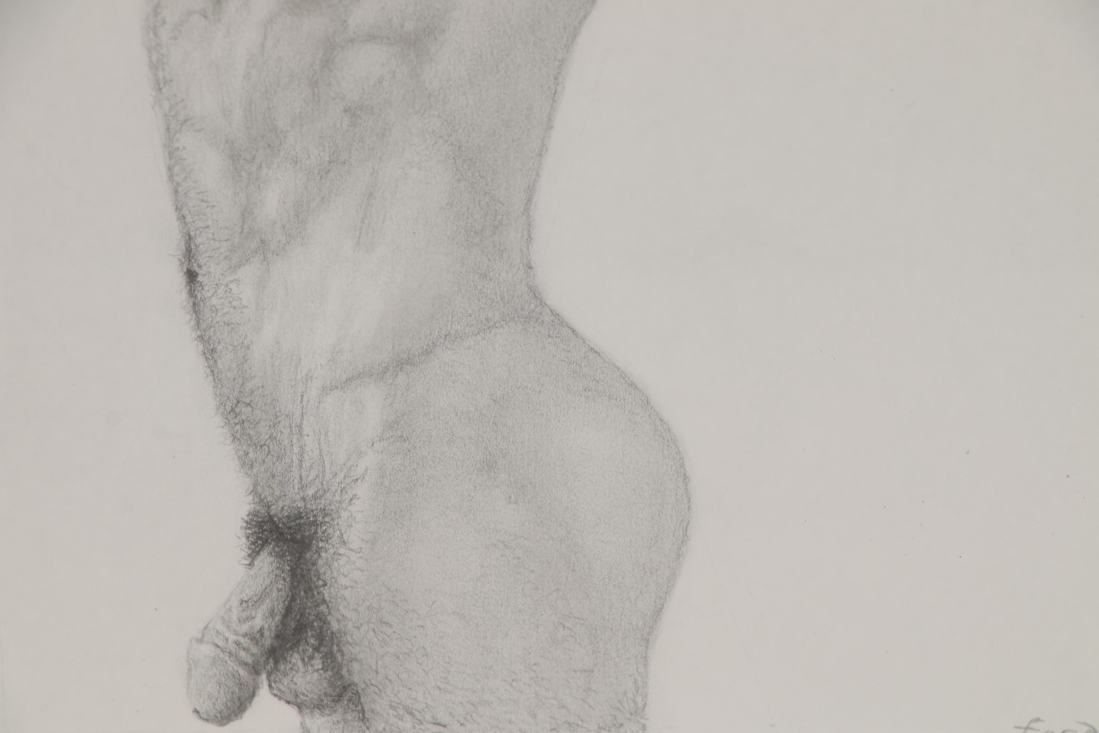 Kevin Ford Figural Graphite Drawing of Standing Male Nude