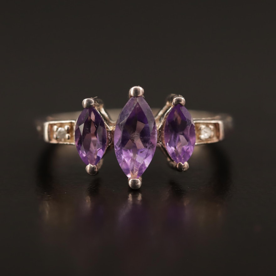 Sterling Amethyst and Diamond Ring