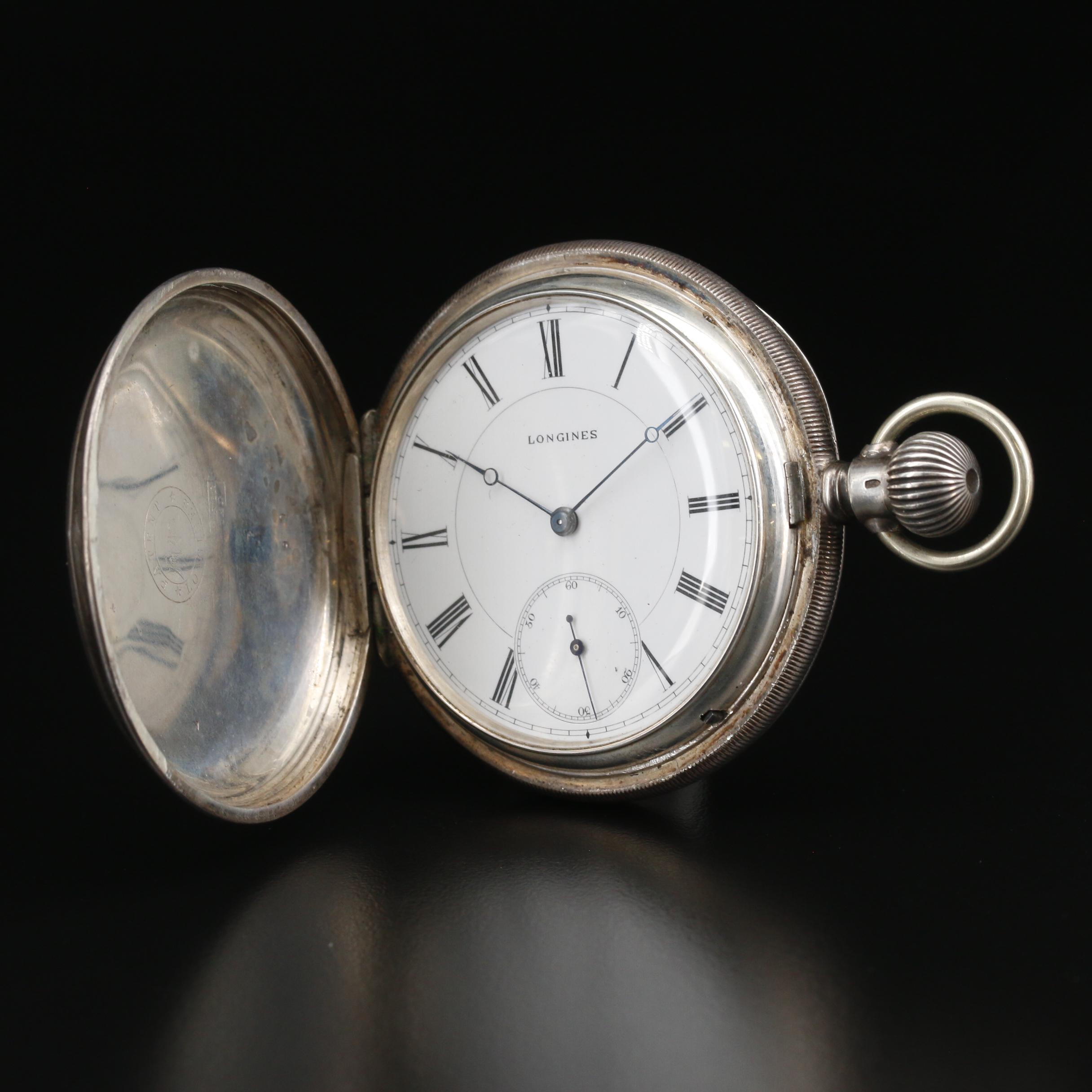 .935 Silver Longines Hunting Case Pocket Watch
