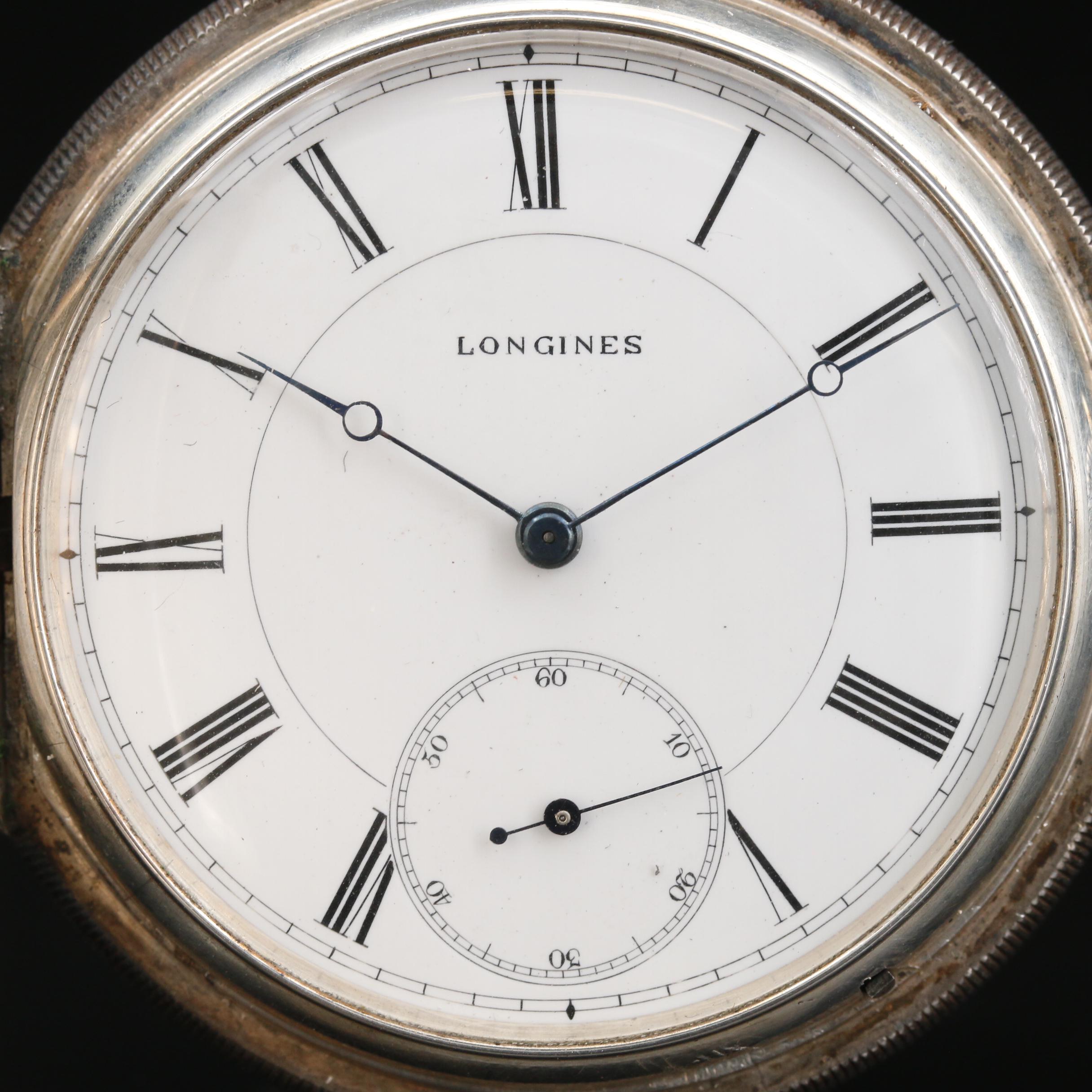 .935 Silver Longines Hunting Case Pocket Watch