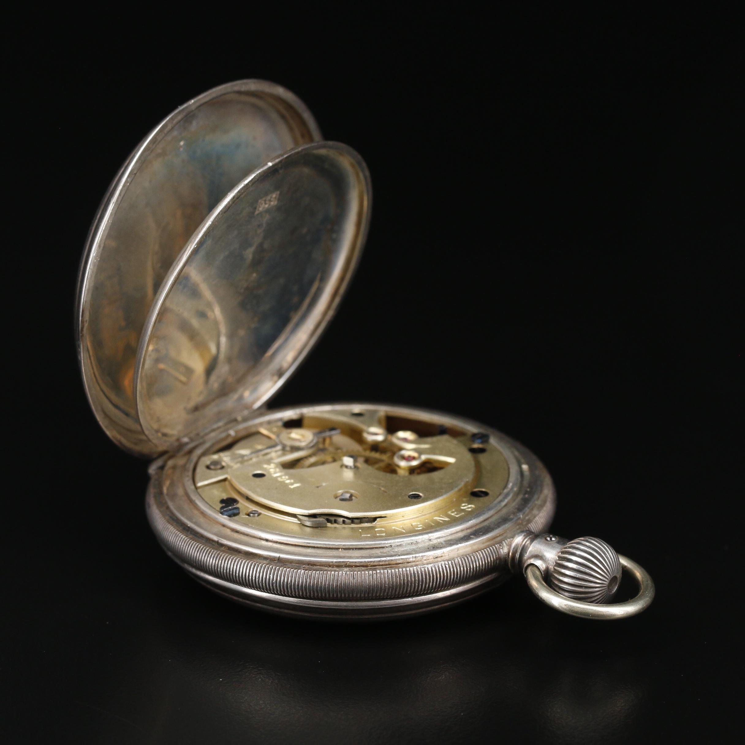 .935 Silver Longines Hunting Case Pocket Watch