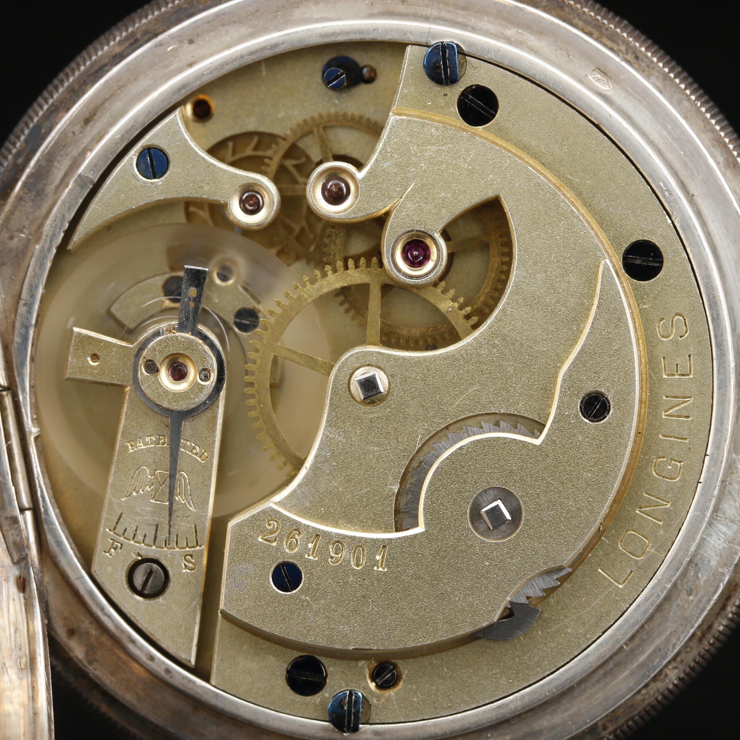 .935 Silver Longines Hunting Case Pocket Watch