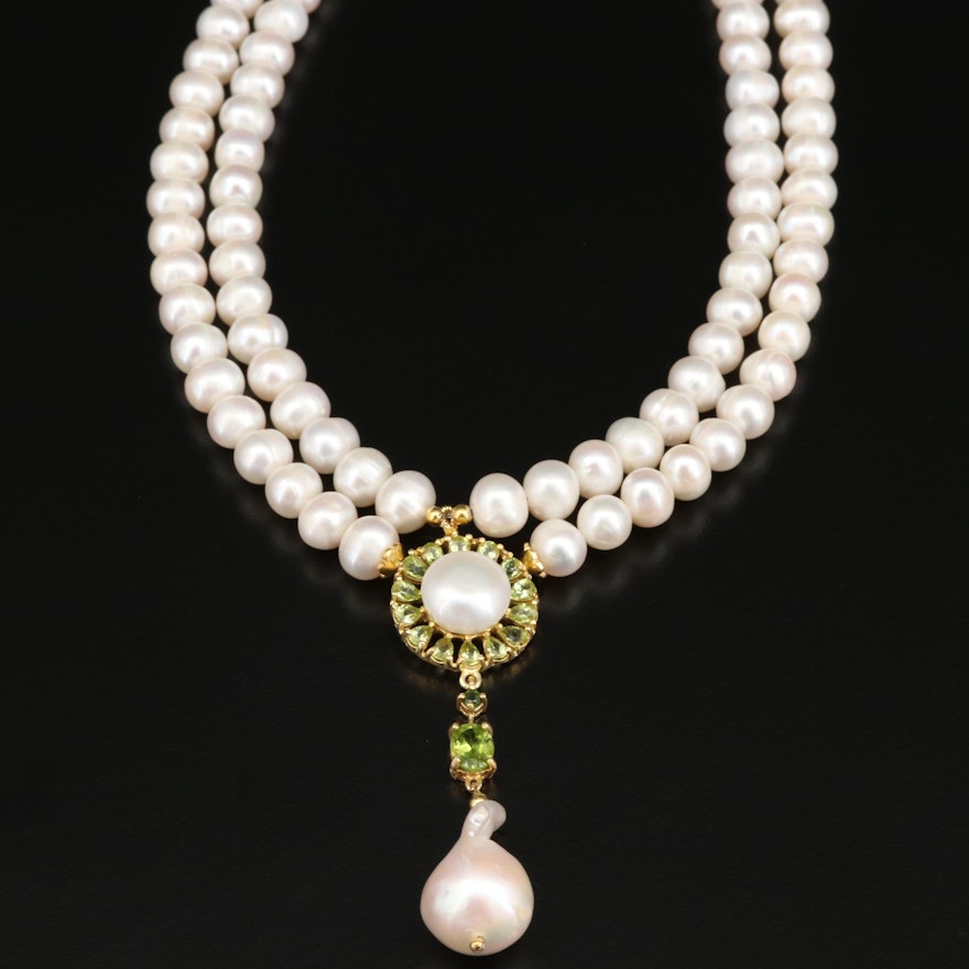 Sterling Silver Pearl and Peridot Necklace