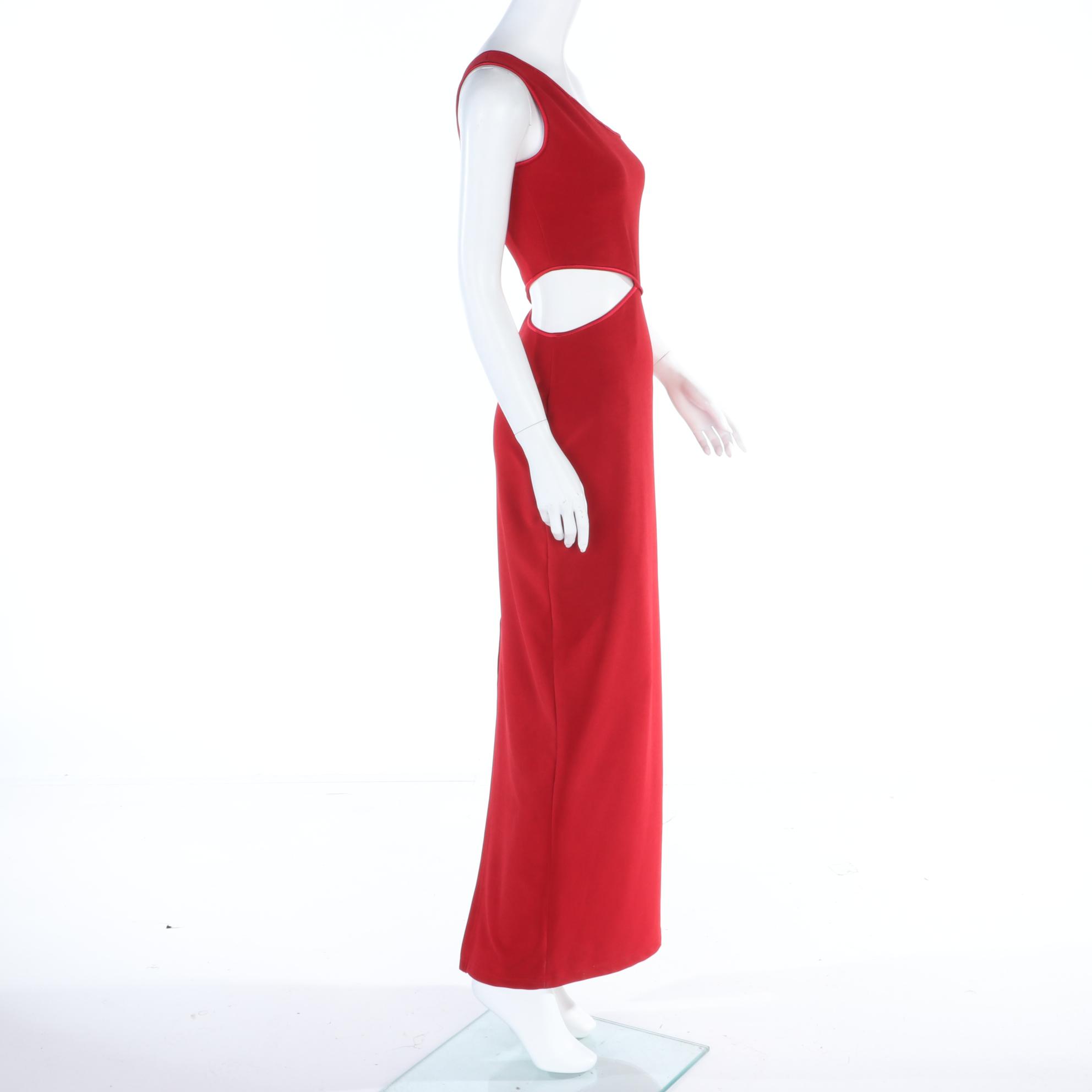 a.b.s Evening Collection Red One Shoulder Cut-Out Evening Dress