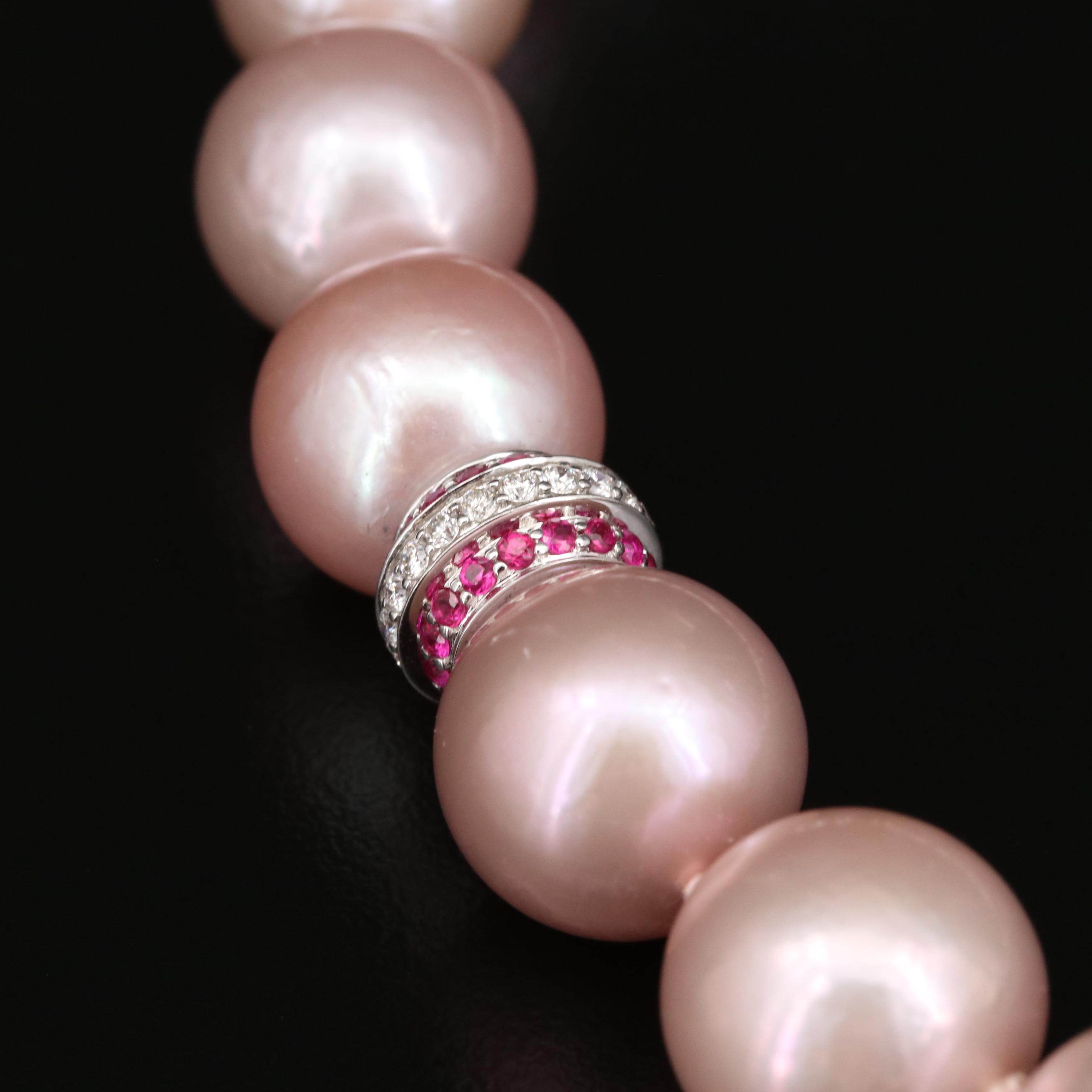 18K Pearl, 3.04 CTW Diamond and Ruby Sautoir Necklace with Pearl Shortener