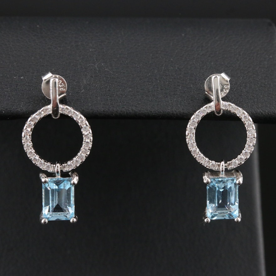 Sterling Silver Cububic Zirconia and Topaz Earrings