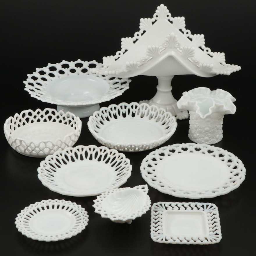 Westmoreland "Forget Me Knot" and Other Milk Glass Serveware and Accessories