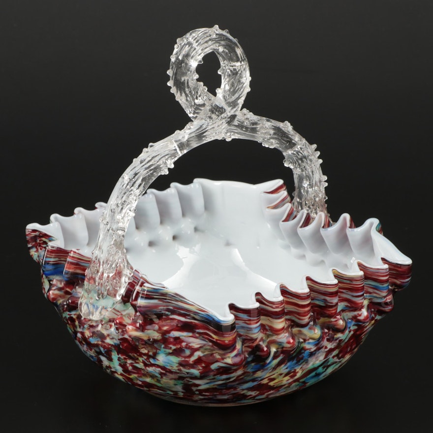 Confetti Art Glass Basket with Thorn Handle
