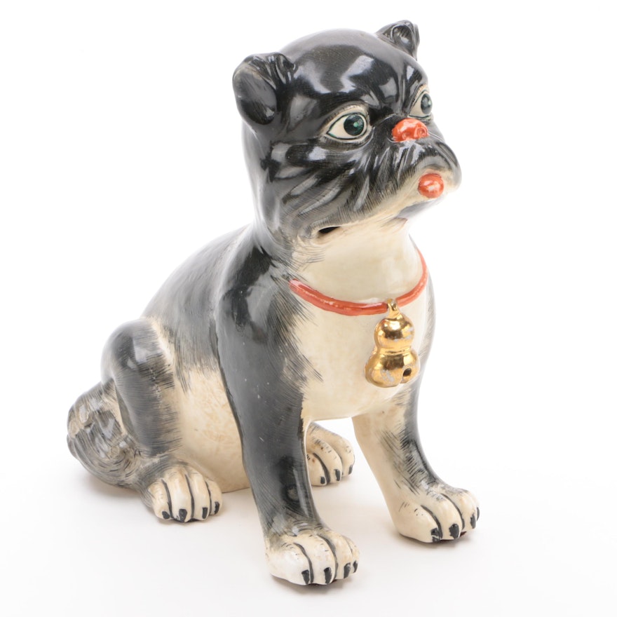 Maitland-Smith Porcelain Pug, Late 20th Century