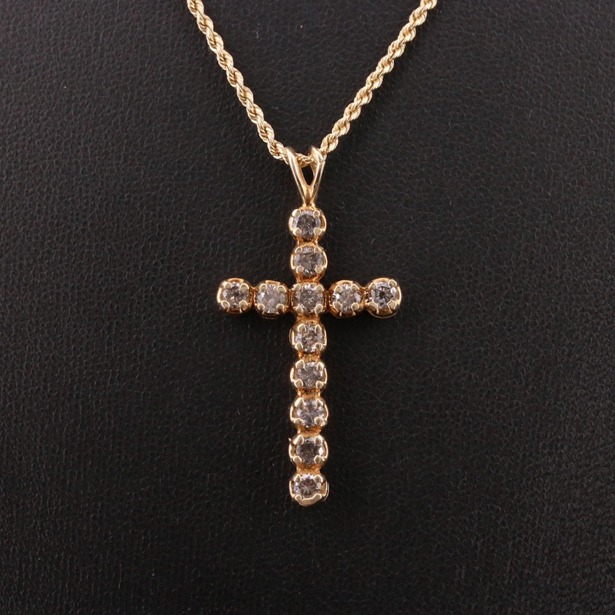 14K 1.10 CTW Diamond Cross Necklace