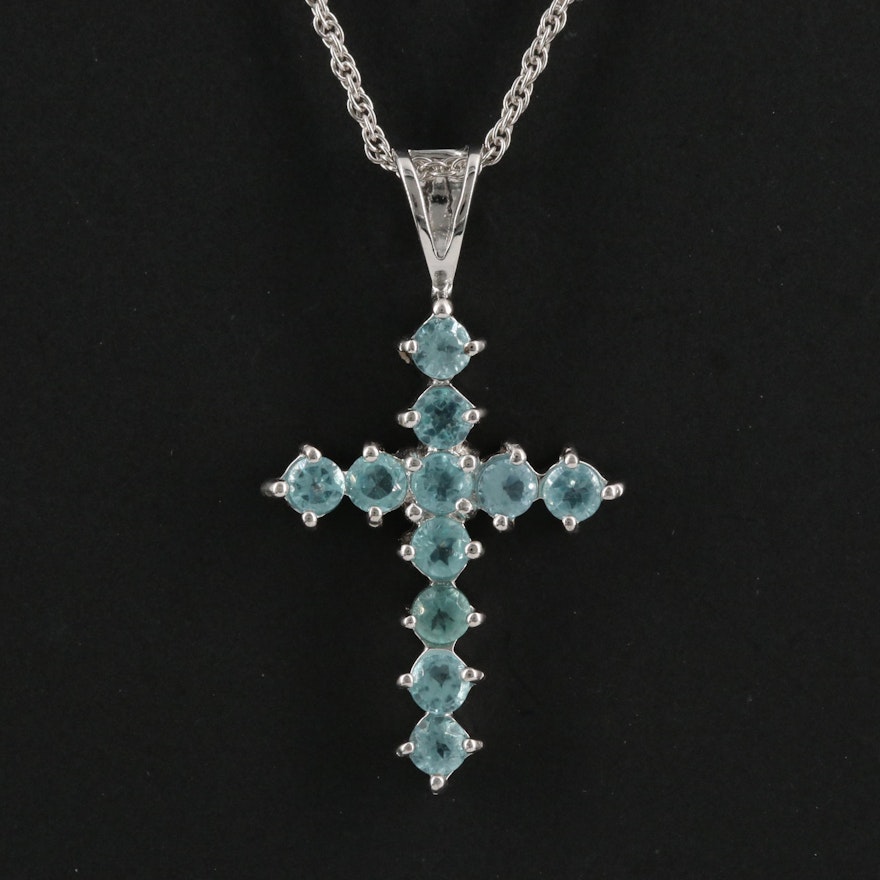 Sterling Apatite Cross Pendant Necklace